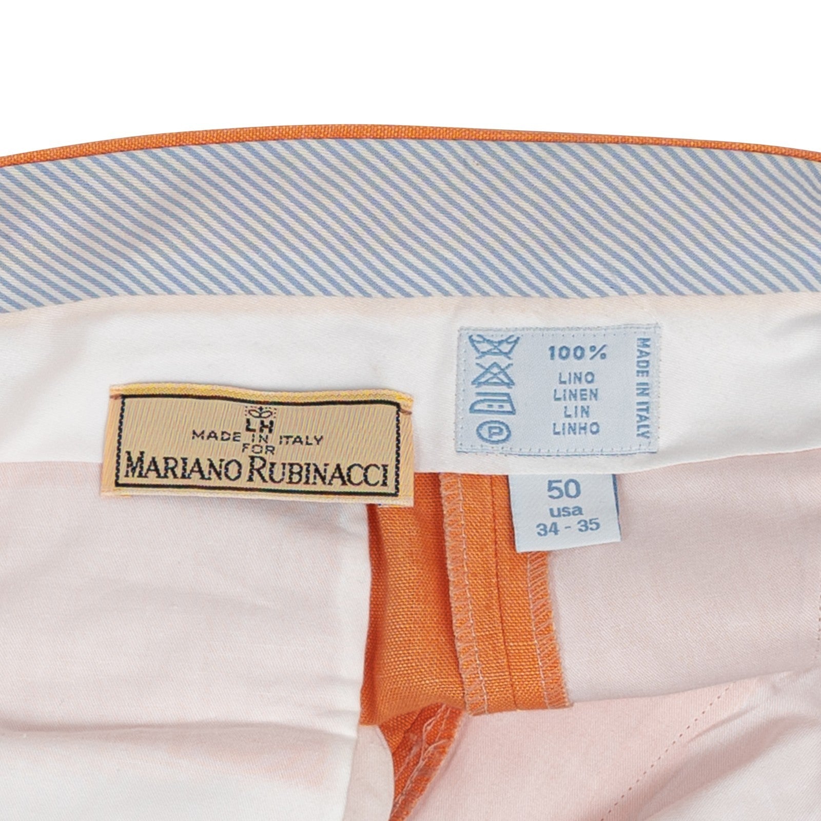625$ RUBINACCI NAPOLI Orange 100% Linen Trouser Pant 34 US / 50 EU