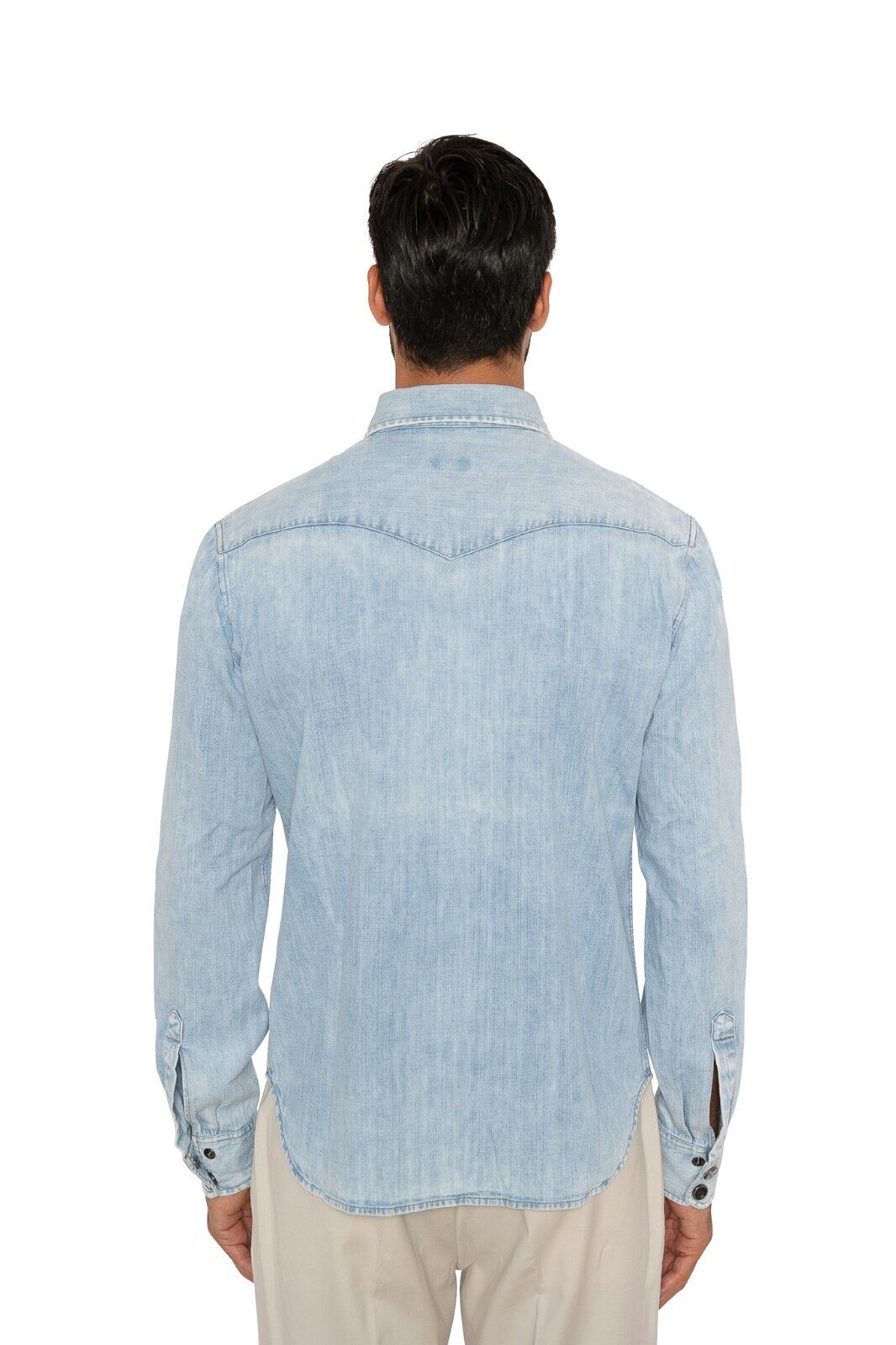 $900 ISAIA NAPOLI Light Blue Denim Shirt Jacket Washed Cotton Size 15.5 - 39