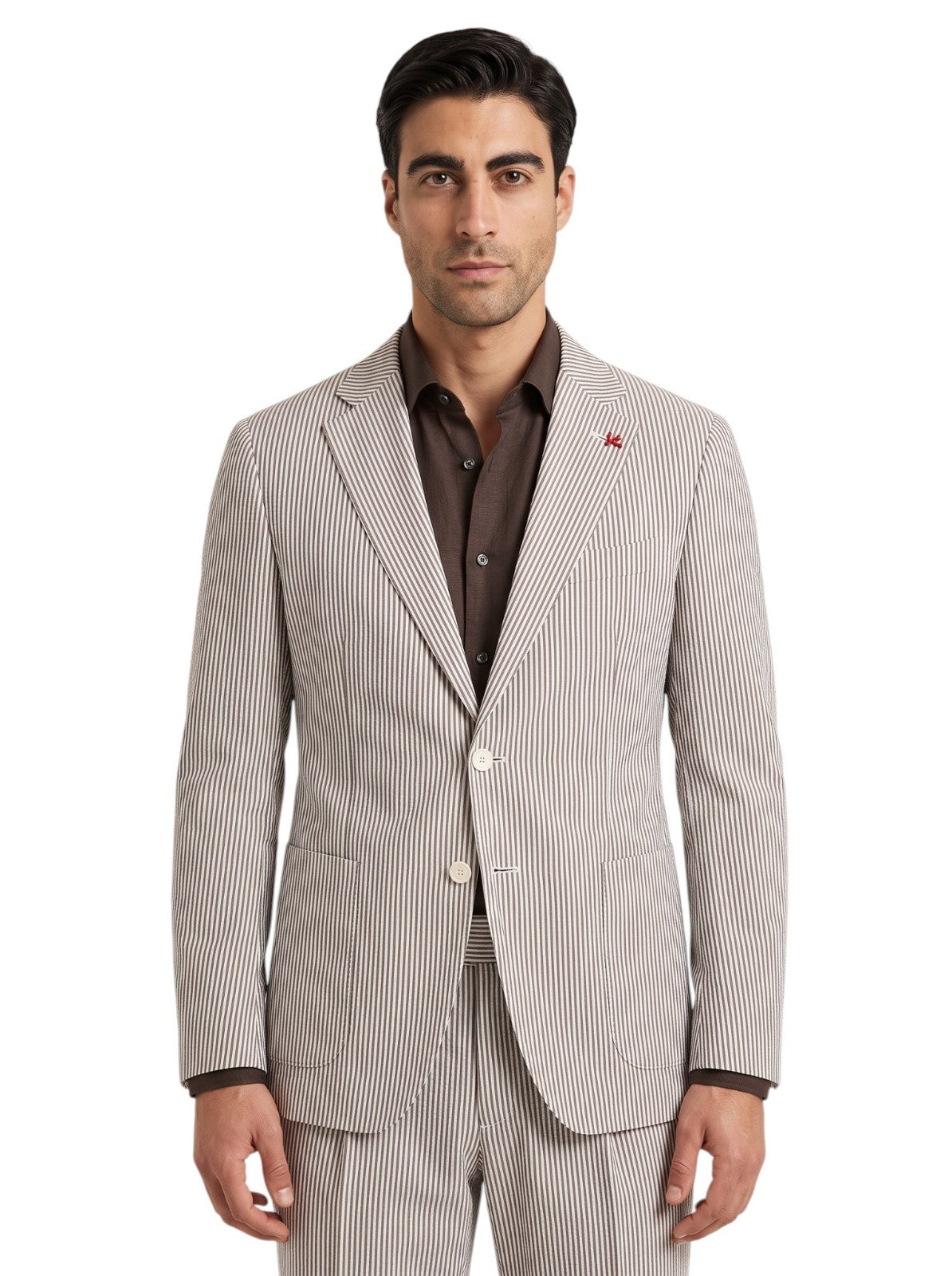 $6450 ISAIA NAPOLI "Capri" White / Brown Suit Cotton / Silk 38 US / 48 EU 8R