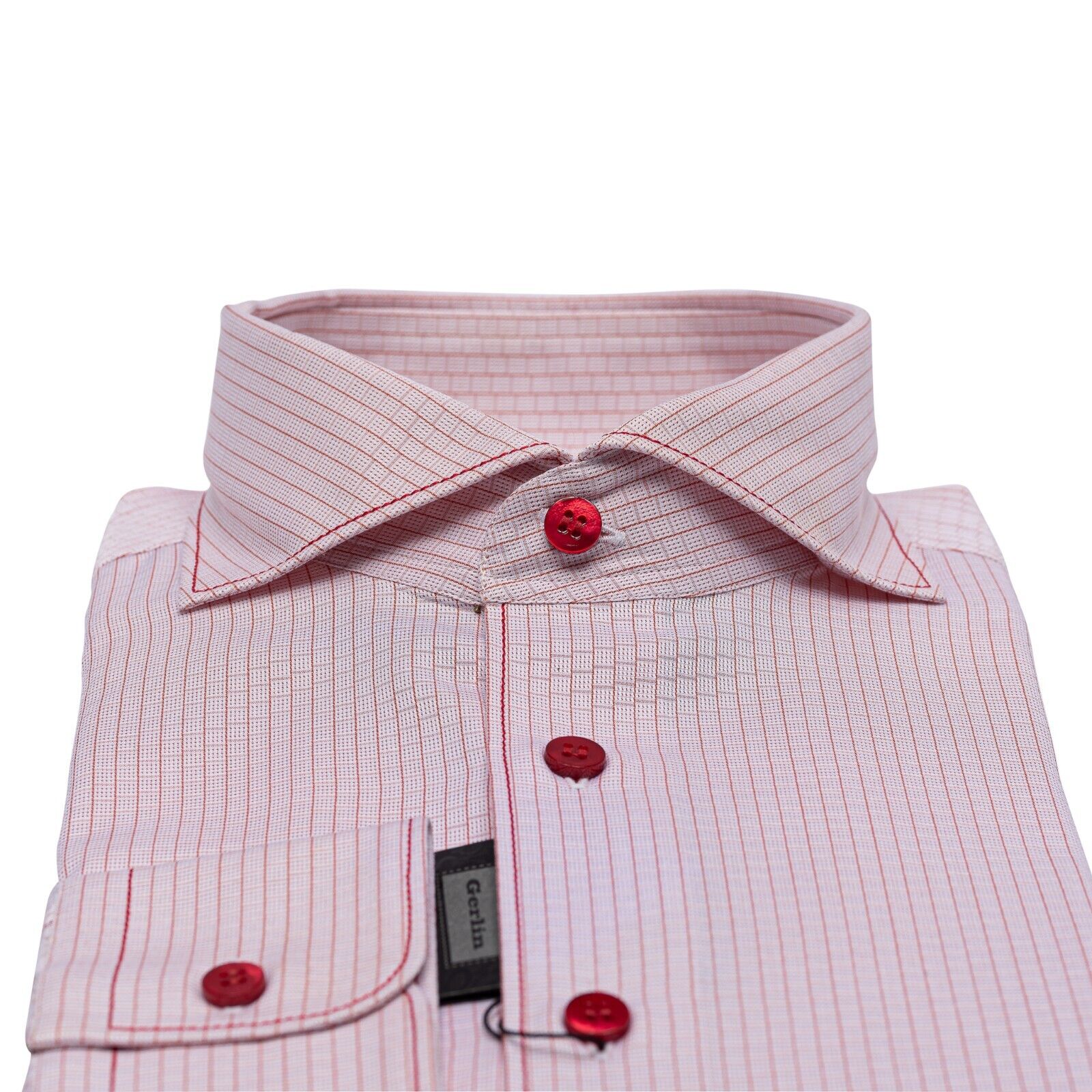 690$ LUXURY GERLIN Shirt Checks Red Jacquard Cotton 16 - 41 1H BIJAN