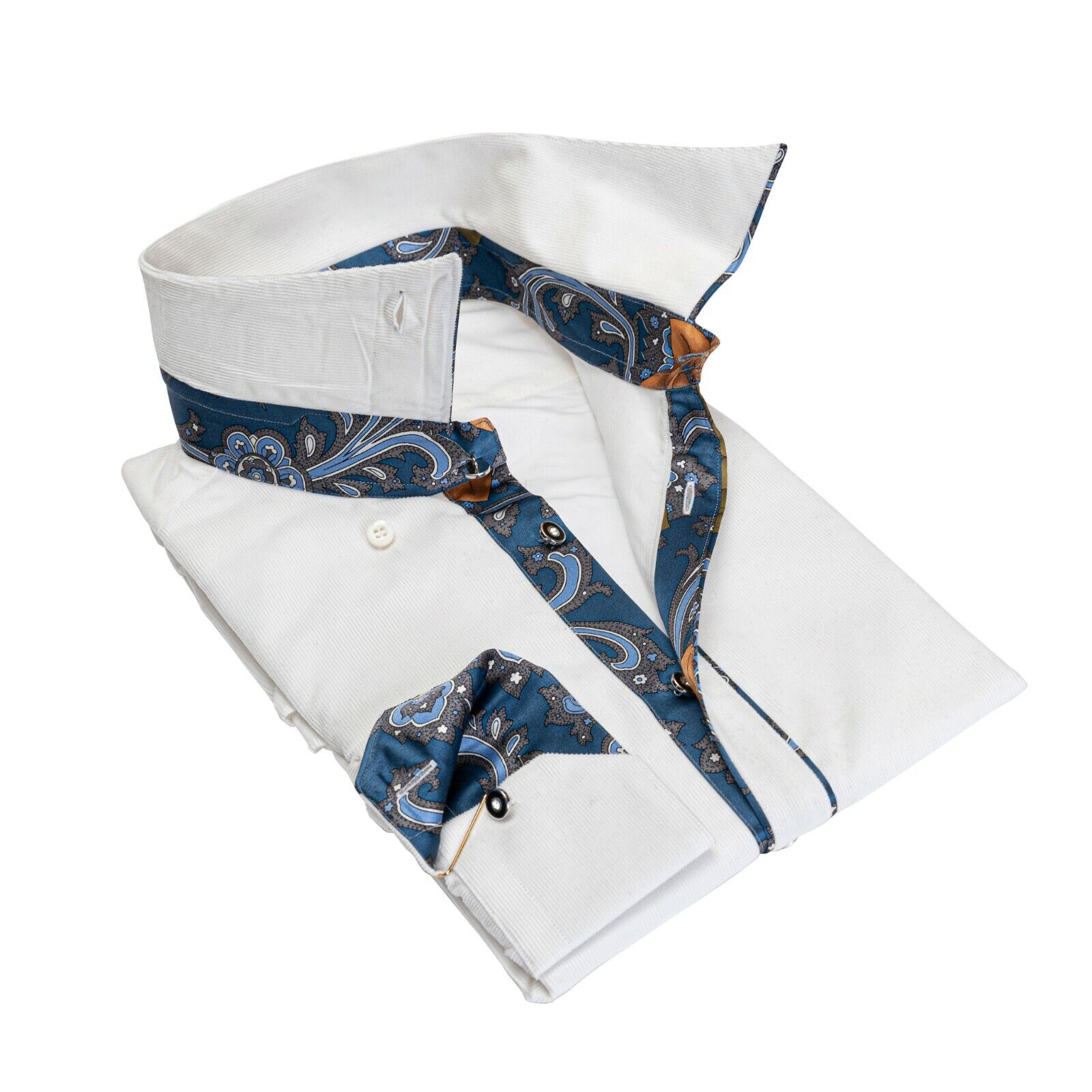 ITALIAN LUXURY 950$ GERLIN Shirt White Velvet Cotton + Silk 16-41 BIJAN