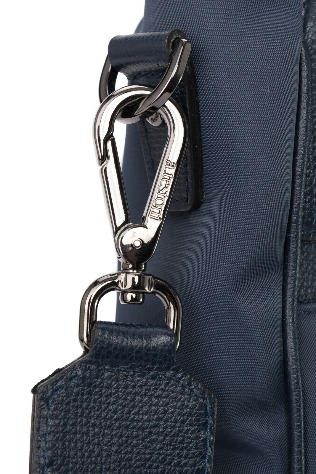 $1340 Testoni Bologna Shopping Bag with Studs Blue Karibu Calf + Fabric