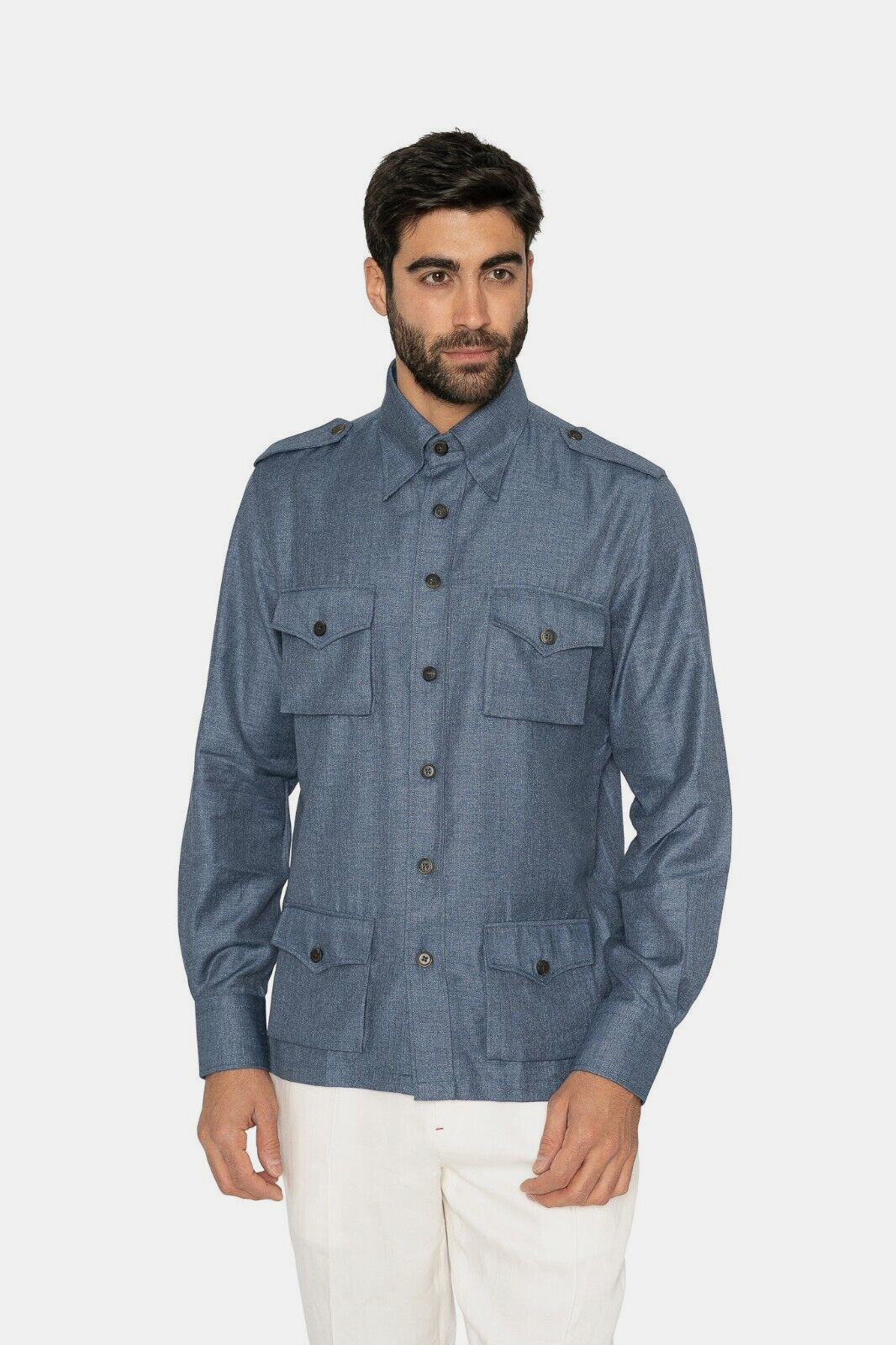 1400$ LUXURY MAROL BOLOGNA Safari Jacket Shirt LORO PIANA Cotton 100% 15.75 - 40