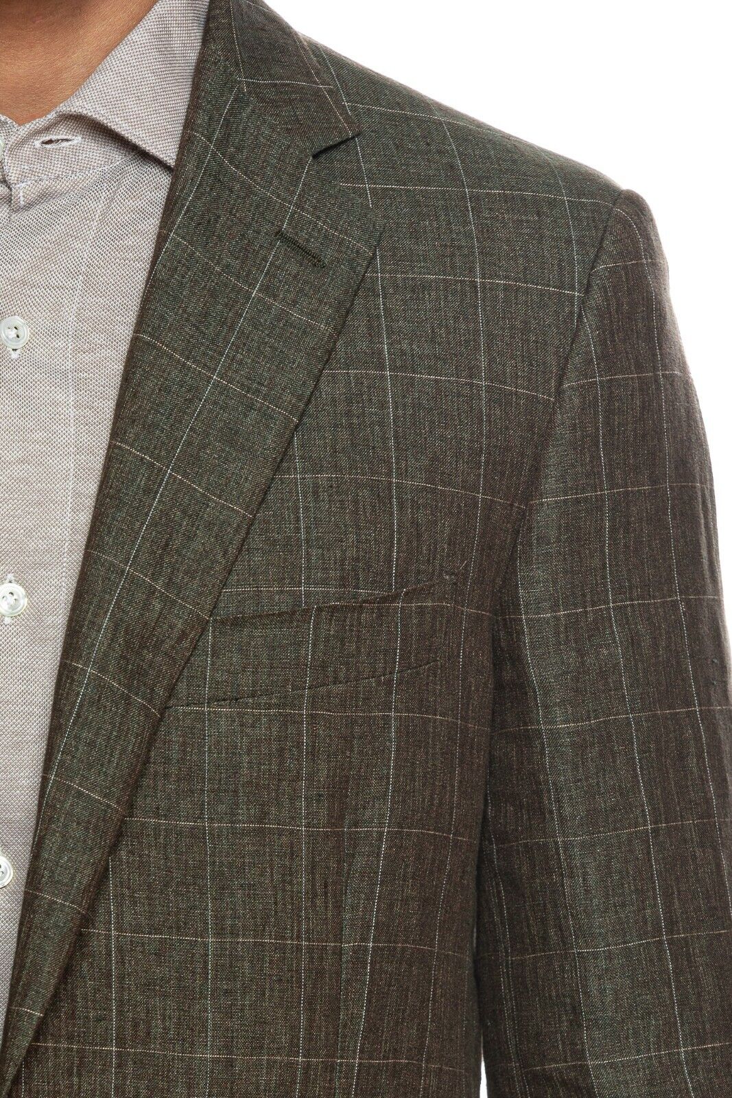 BELVEST Hand Made in Italy Jacket Pure Linen Checks Dark Green 40 US 50 EU 6 R