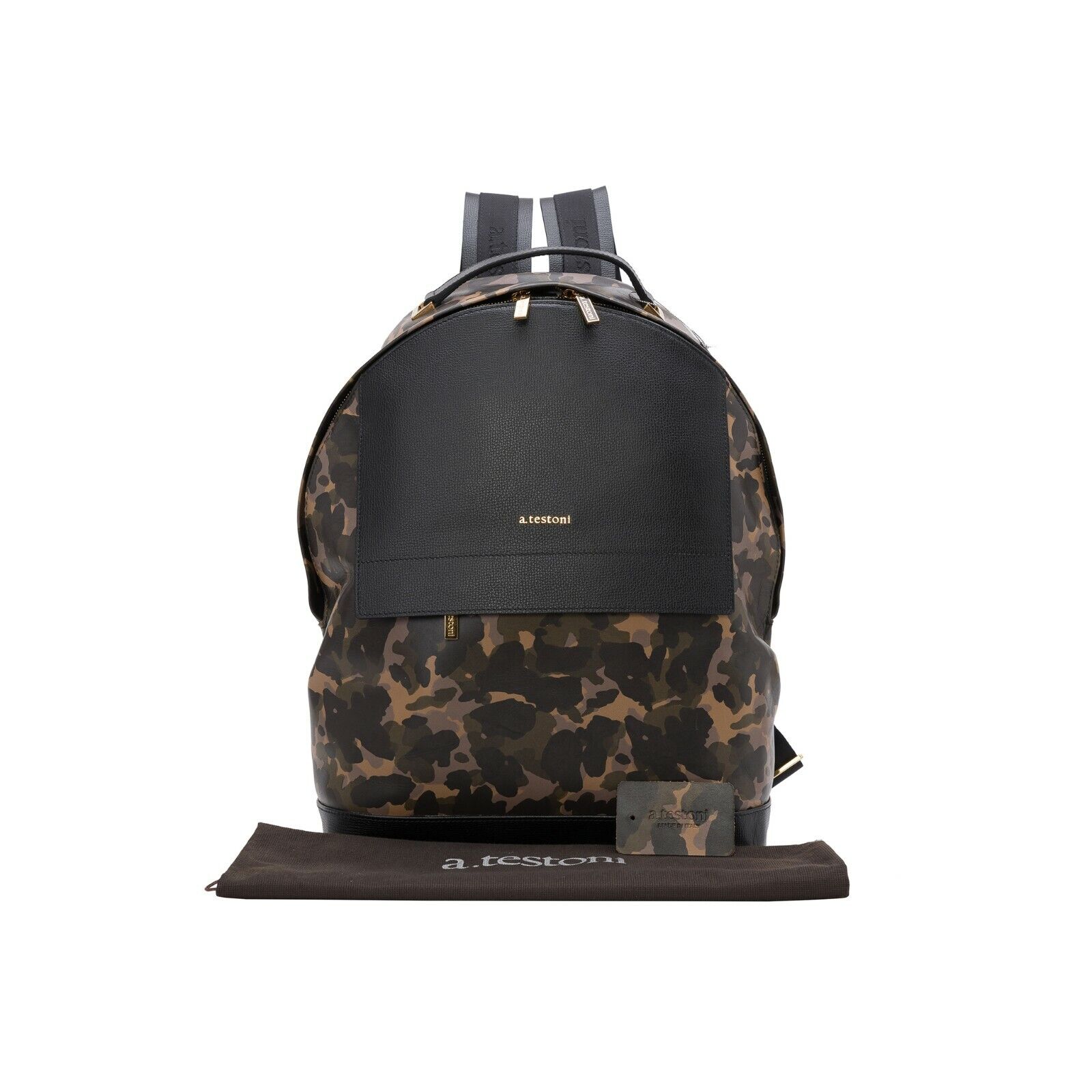 $1340 Testoni Bologna Black Luxury Backpack Mini Karibu Calf + Camouflage Calf