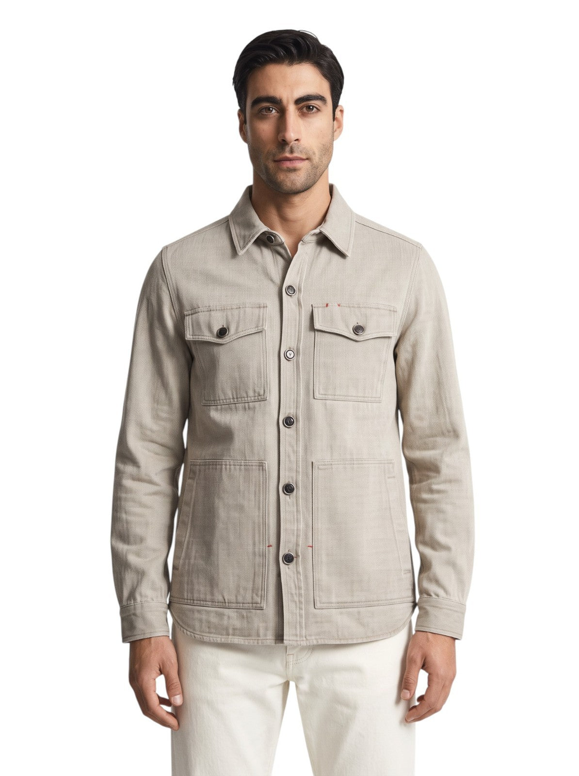 $1650 ISAIA NAPOLI Washed Sand / Beige Overshirt Jacket Denim Cotton Size S