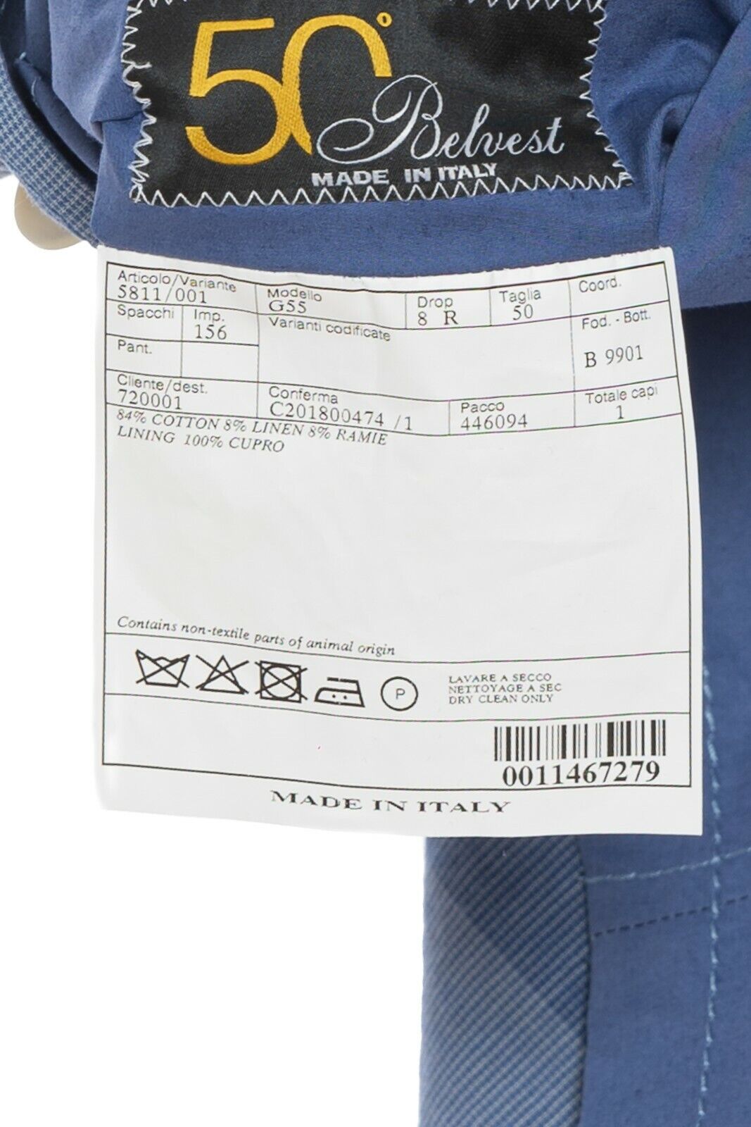 1450$ BELVEST Jacket Solid / Checks Blue Violet Reversible Cotton Linen Ramiè