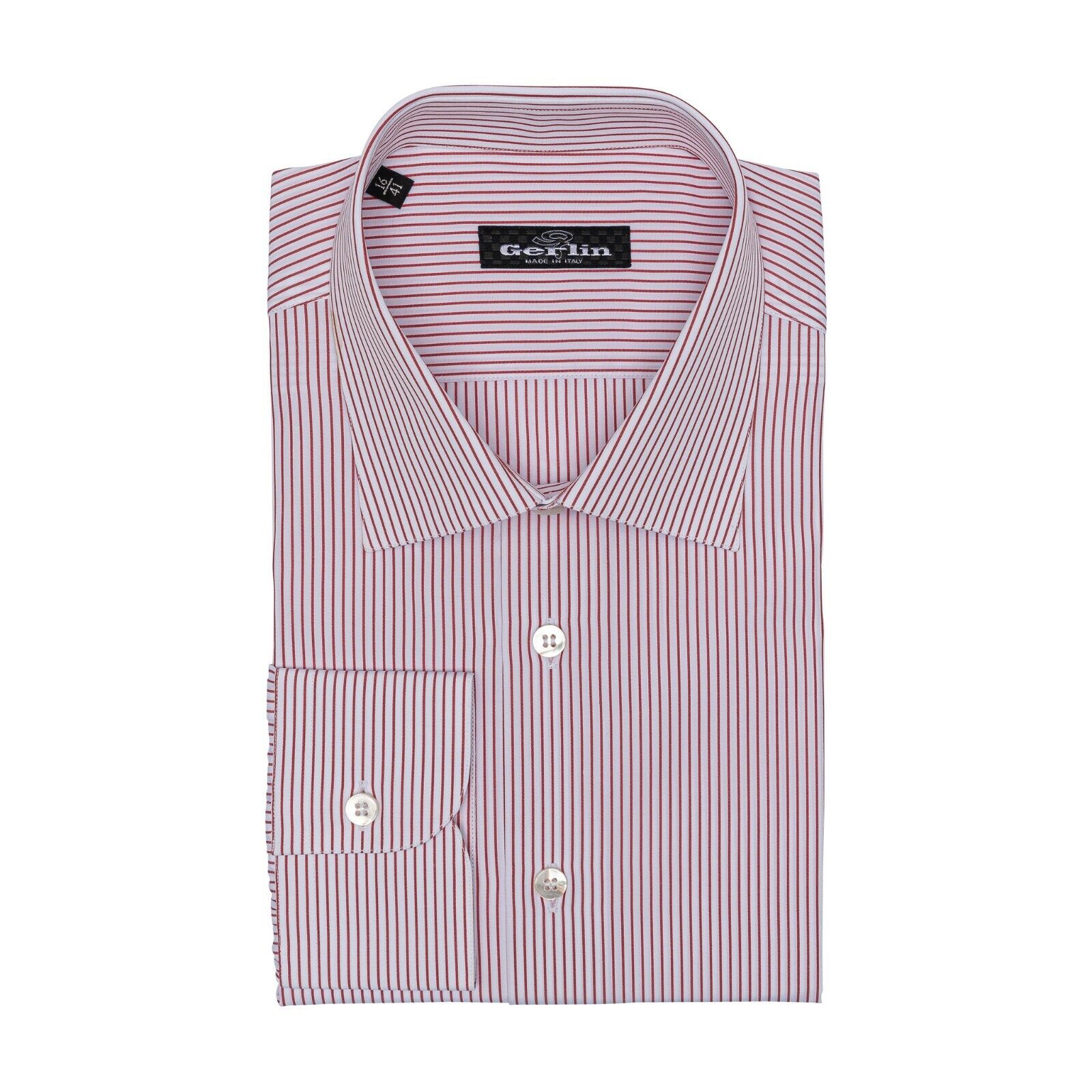 690$ LUXURY GERLIN Shirt Striped Red - White Cotton 16 - 41 3C ZILLI