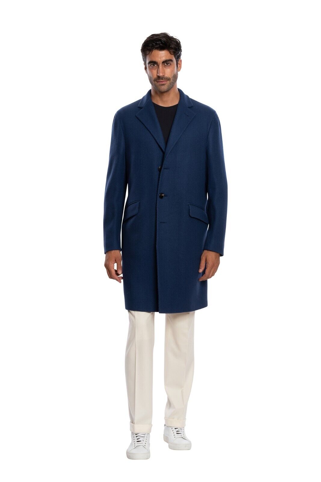 $1950 BOGLIOLI MILANO Blue Overcoat Coat Wool Herringbone 38 US / 48 EU