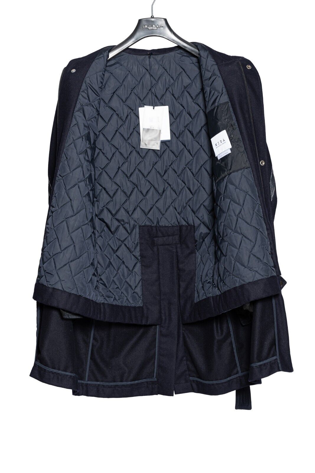 950$ MI.DA TOKYO-FIRENZE Trench Coat Blue Navy Wool Lining in CASHPAD (Cashmere)
