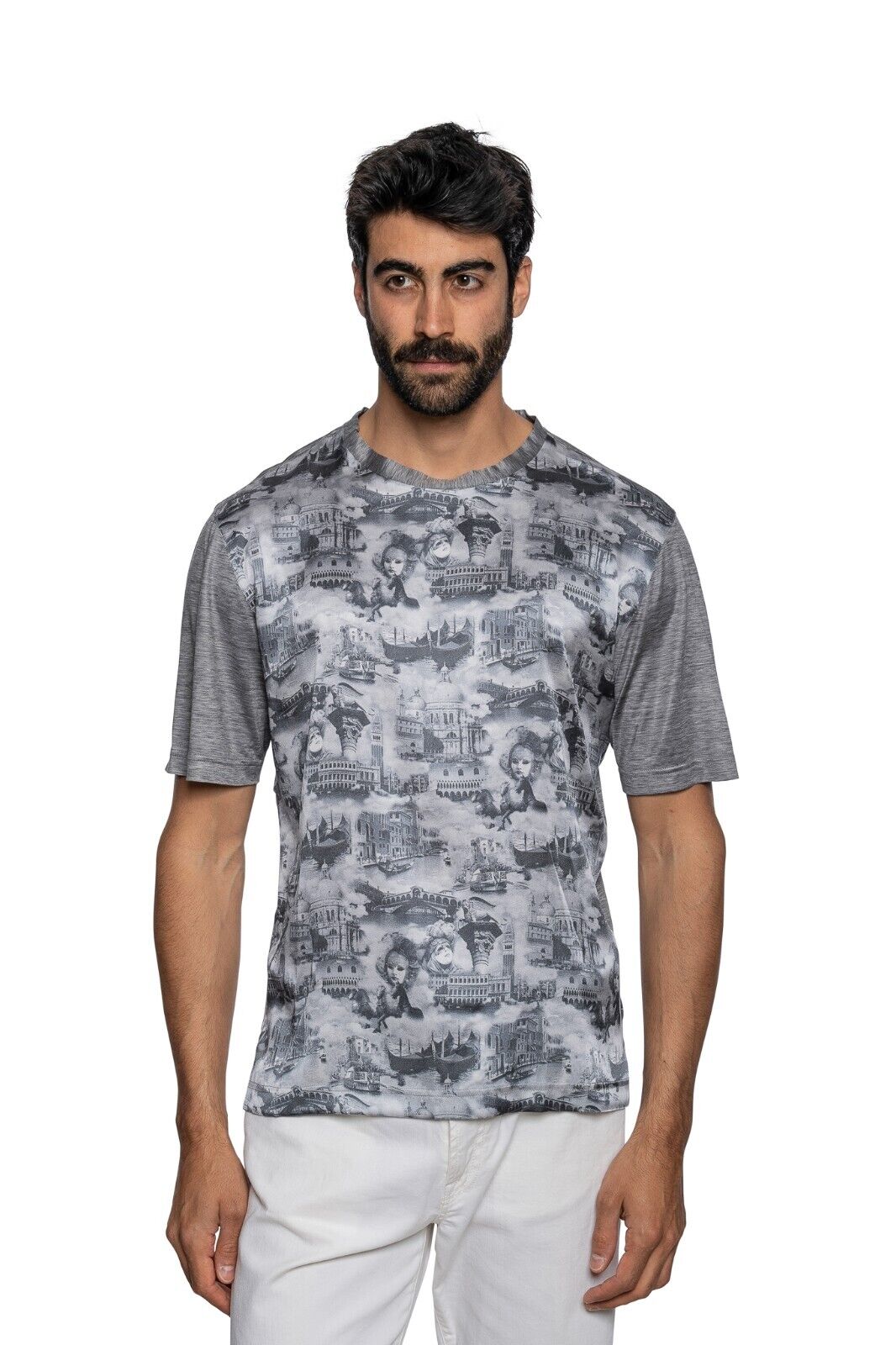 750$ ITALO FERRETTI T-Shirt Gray "VENICE" 100% Silk COMO Size L (2) ZILLI