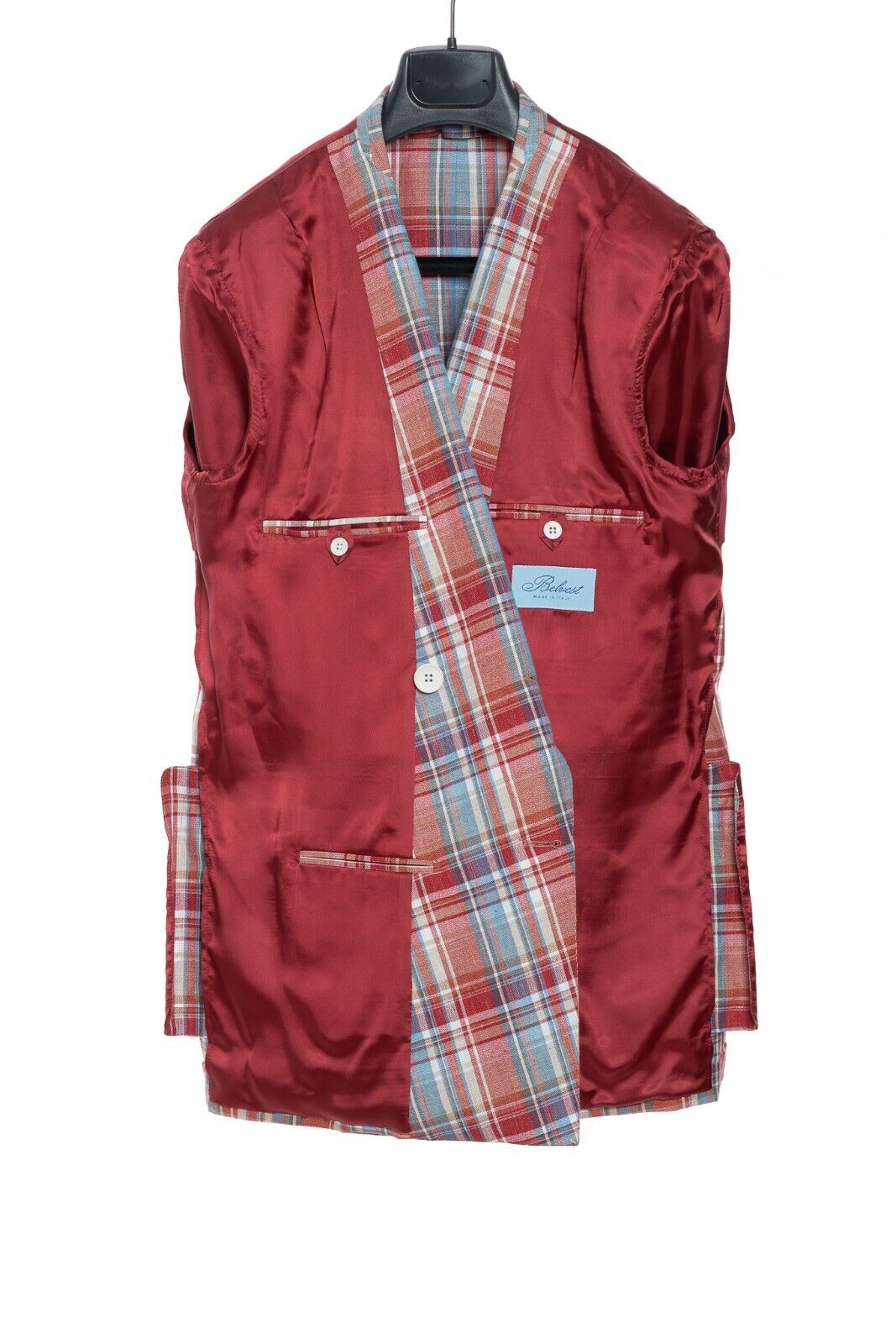 1900$ BELVEST Sartorial Double Breasted Jacket Check Linen Cotton Super Slim Fit