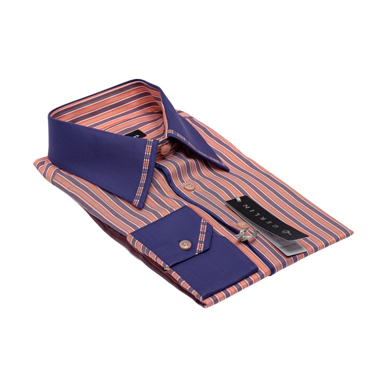 690$ LUXURY GERLIN Shirt Striped Orange ALUMO Cotton 16 - 41  3D ZILLI