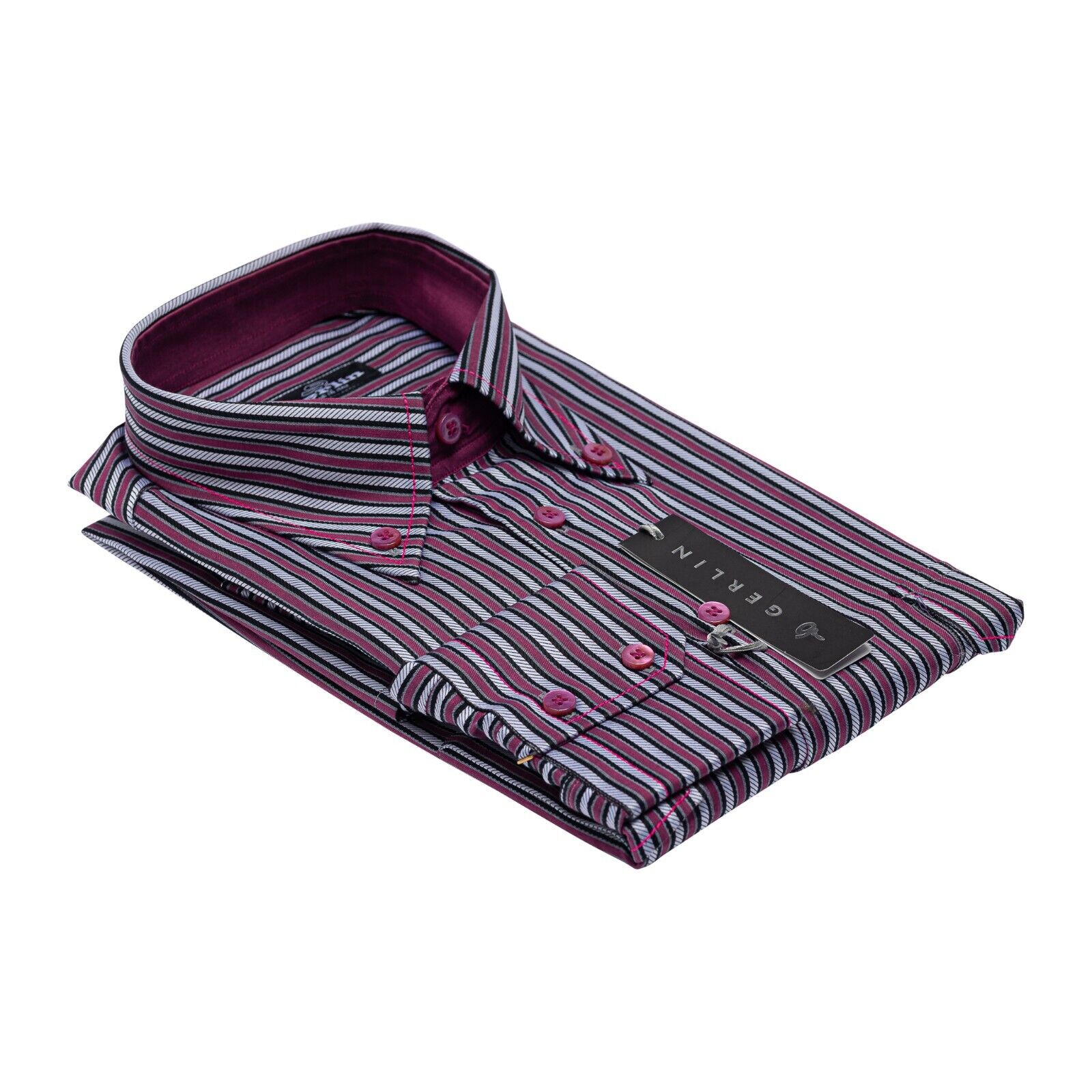 690$ LUXURY GERLIN Shirt Point Collar Striped Cotton 16 - 41 - 7I BIJAN