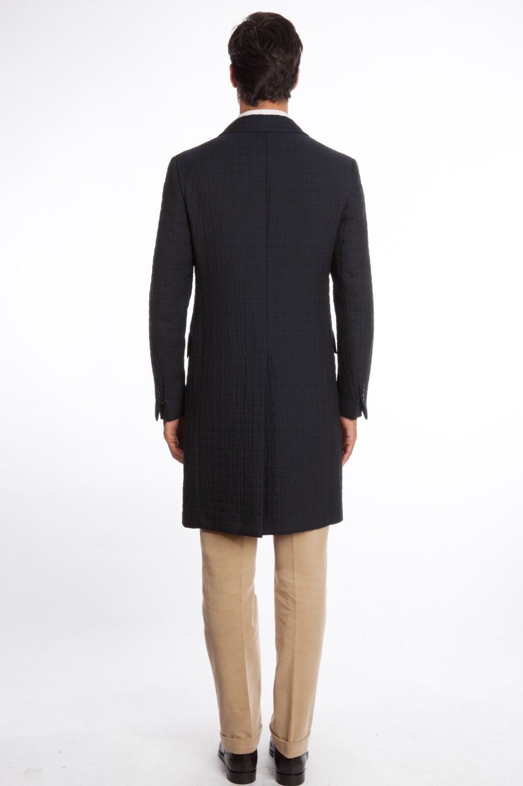 $2590 BELVEST Dark Blue Wool Quilted Coat 40 US / 50 EU Drop 8R Slim Fit