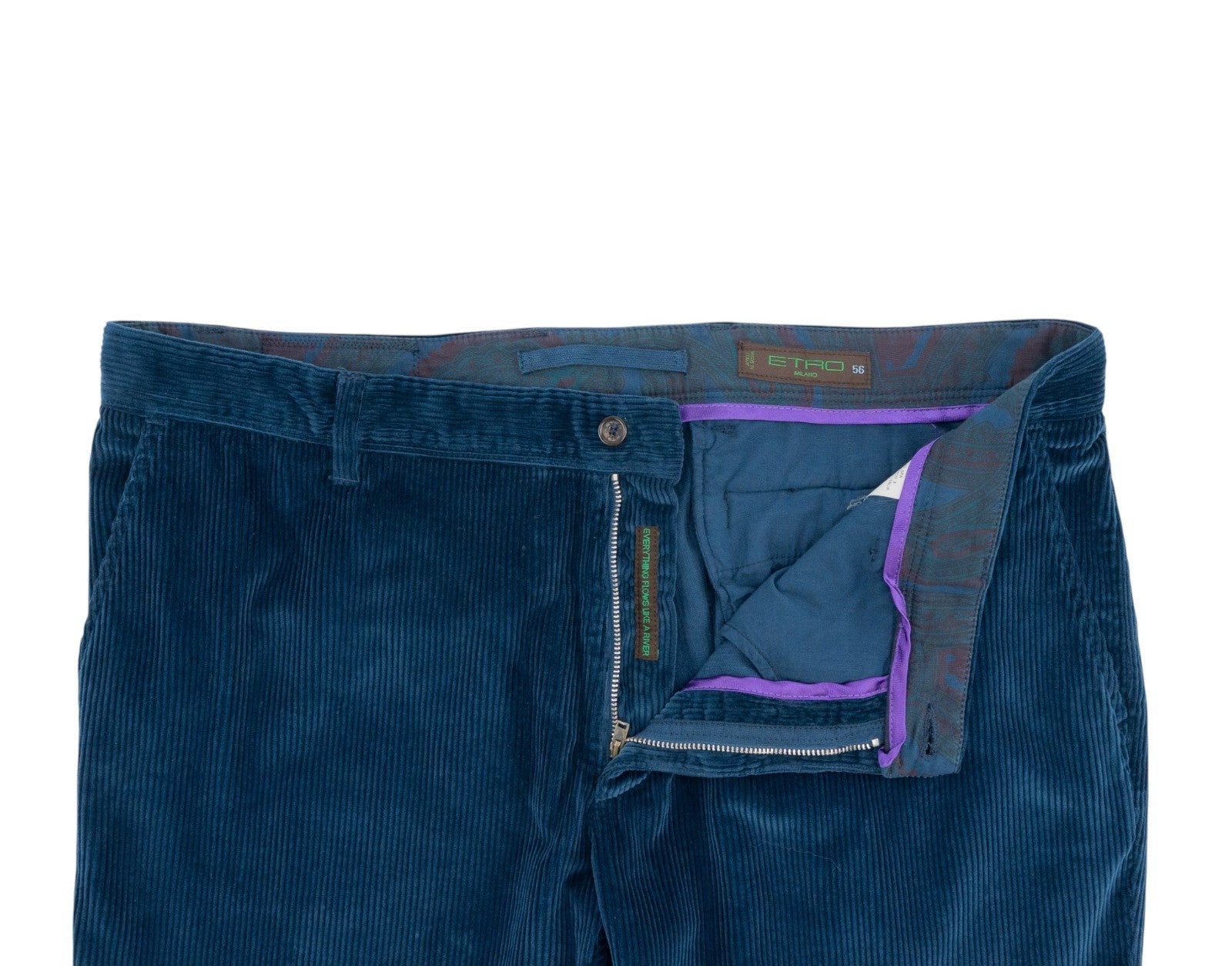 780$ ETRO MILANO Blue Corduroy Cotton Pant Straight Leg 40 US / 56 EU