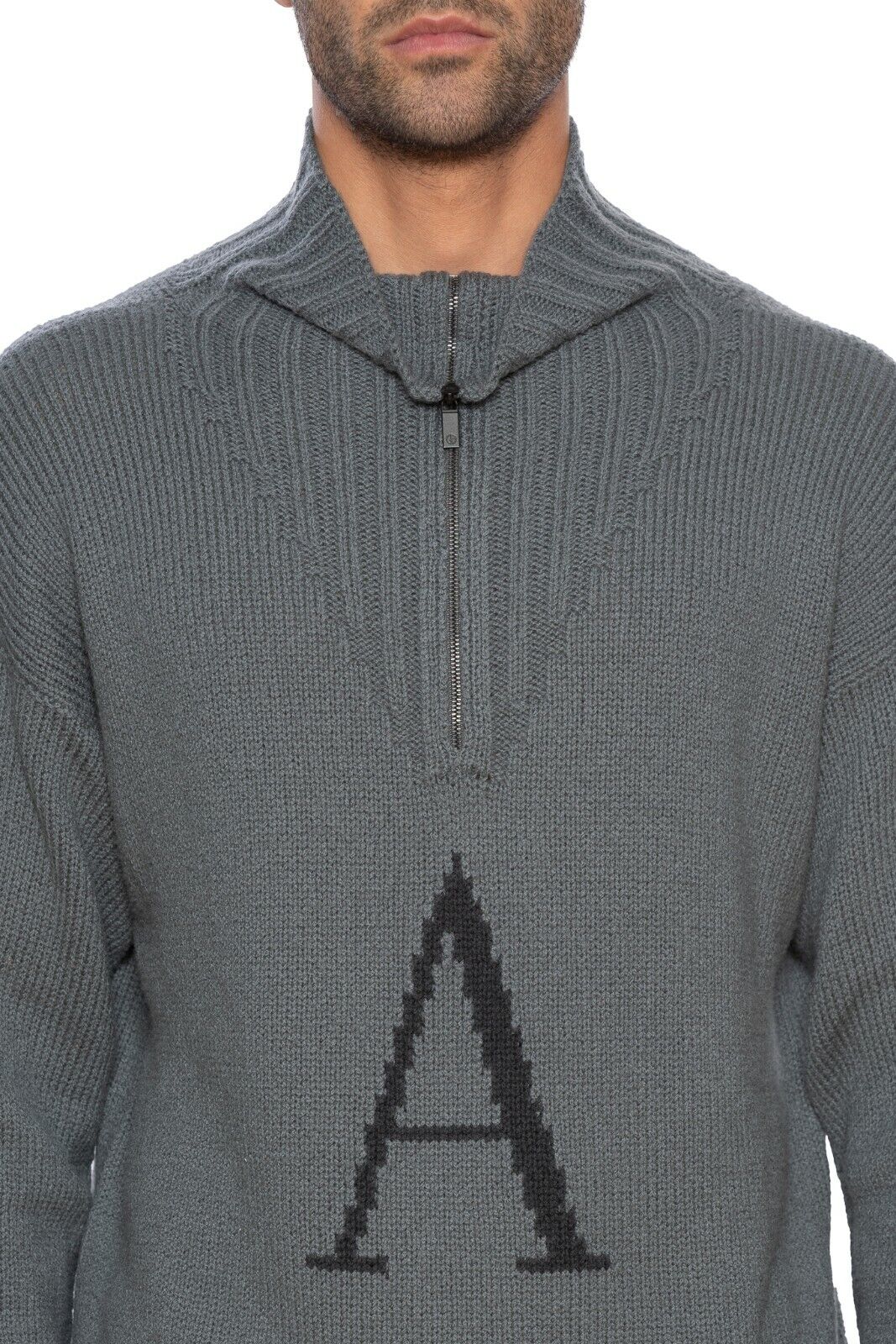 1350$ GIORGIO ARMANI Pullover Sweater with Zip Wool Gray 38 US / 48 EU OVER FIT