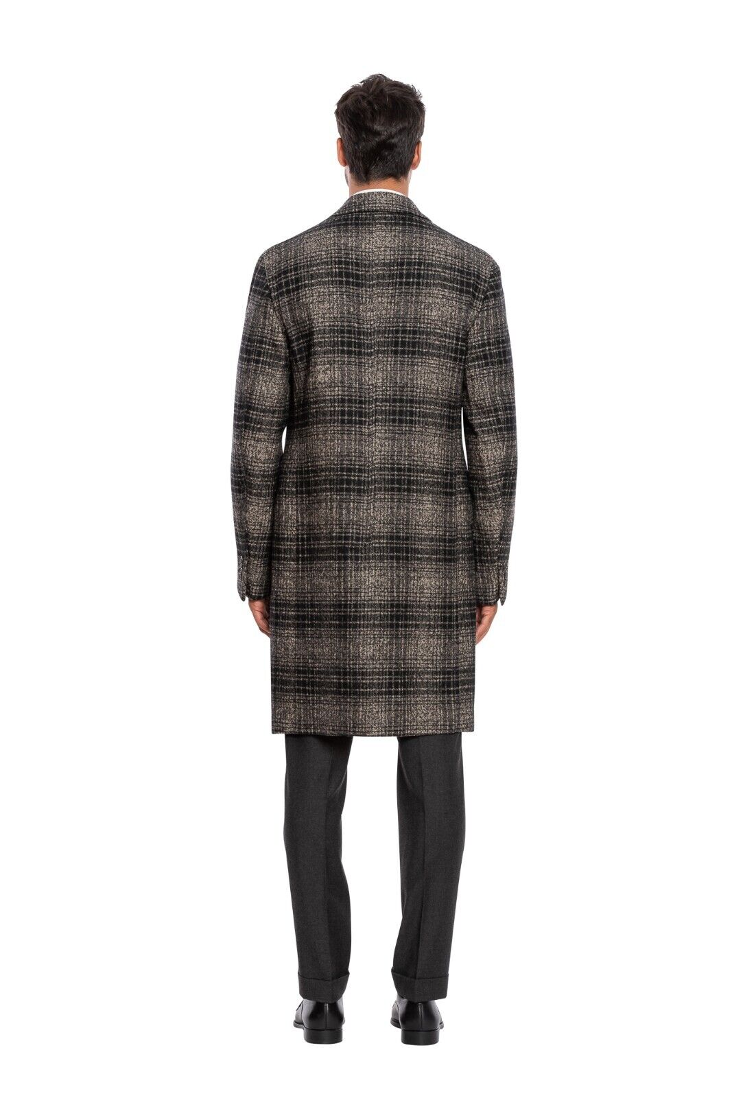 $1800 BOGLIOLI MILANO Single Braested Blue / Gray Coat K.Jacket Wool Blend Check