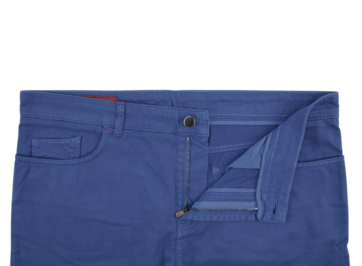 690$ ISAIA NAPOLI Royal Blue Denim 5 Pockets Pant Cotton - Made in Italy