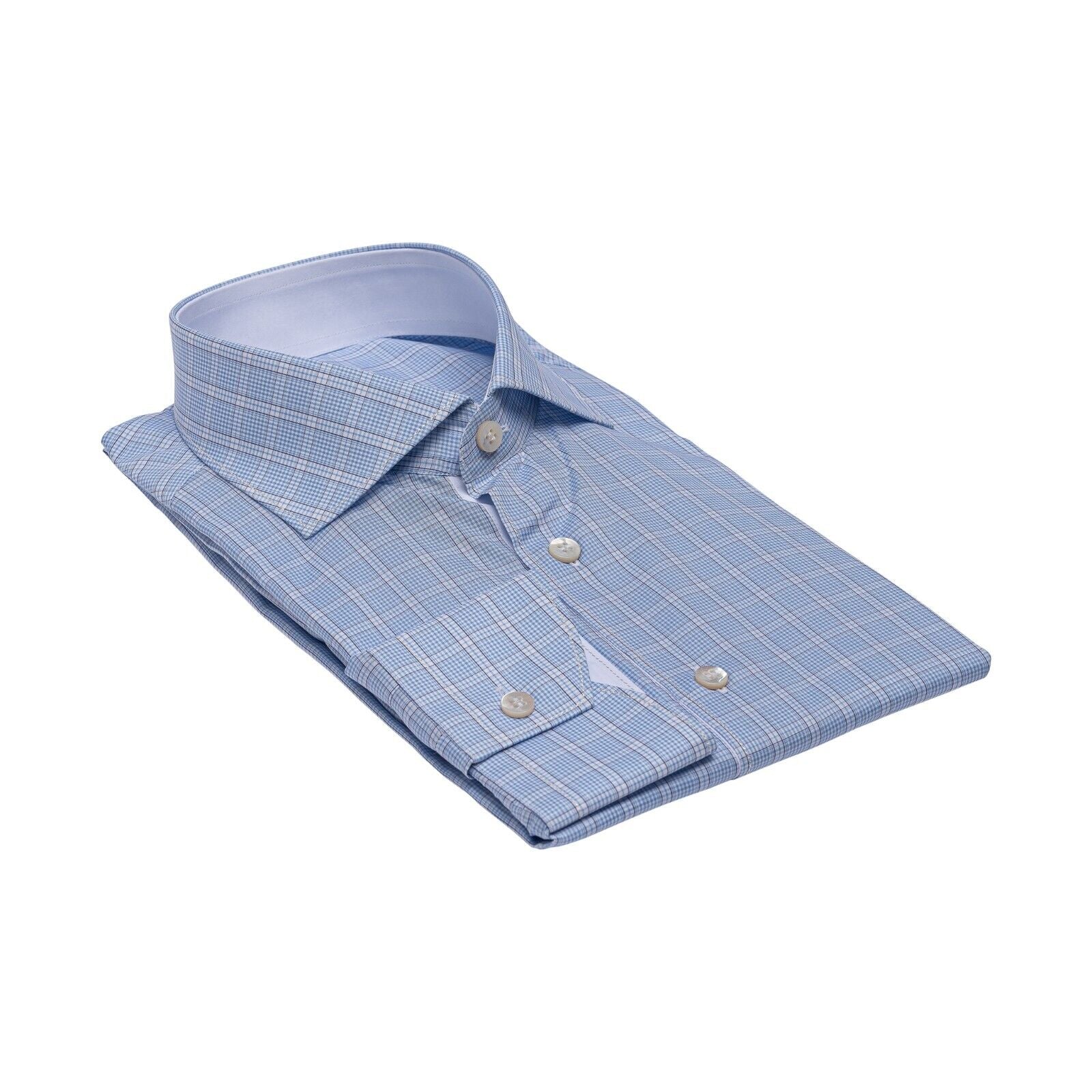 690$ LUXURY GERLIN Shirt Blue Checks EXTRAFINE ALUMO Cotton 4B ZILLI