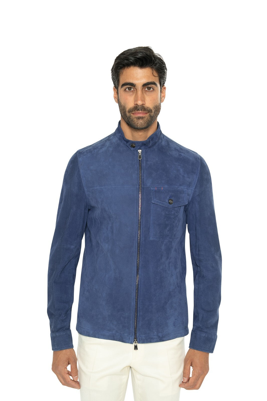 5500$ ISAIA Royal Blue Perforated Jacket Leather Suede Lambskin 38 US 48 EU