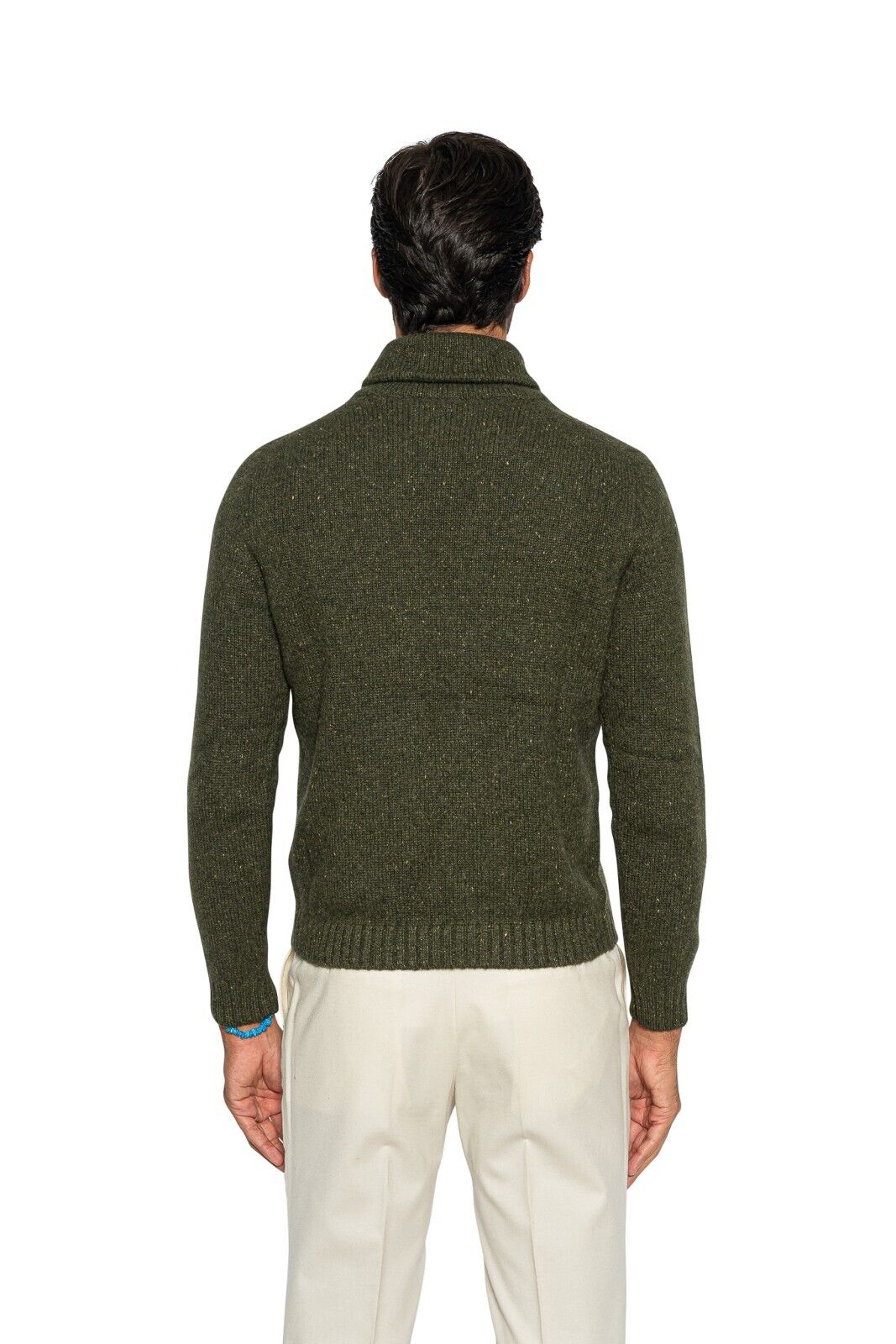 $1350 FEDELI CASHMERE Green Sweater Thick 100% Cashmere Shawl Collar 36 US 46 EU