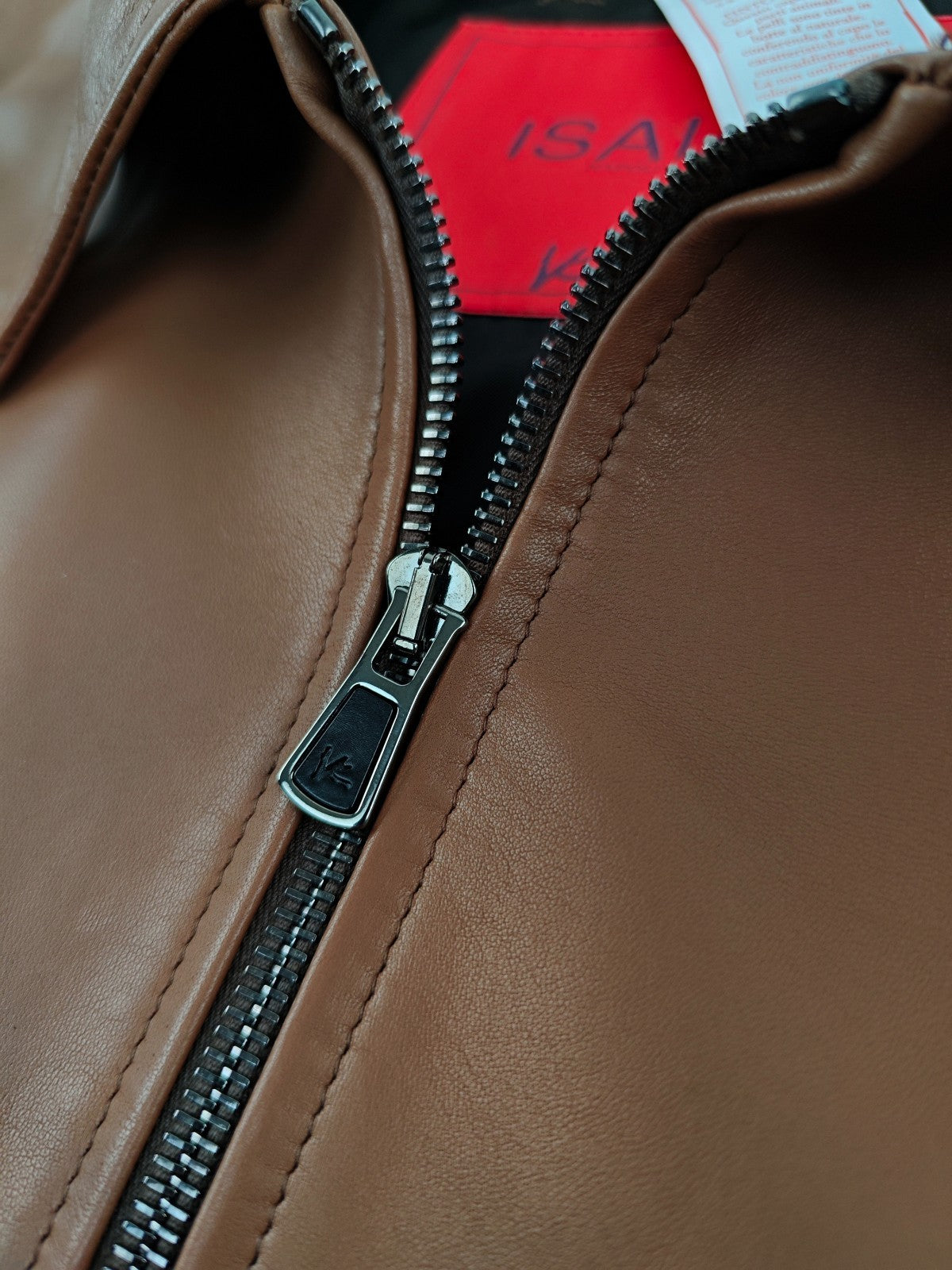 $5800 ISAIA NAPOLI Brown Cognac Bomber Jacket 100% Lambskin Leather 38 US 48 EU