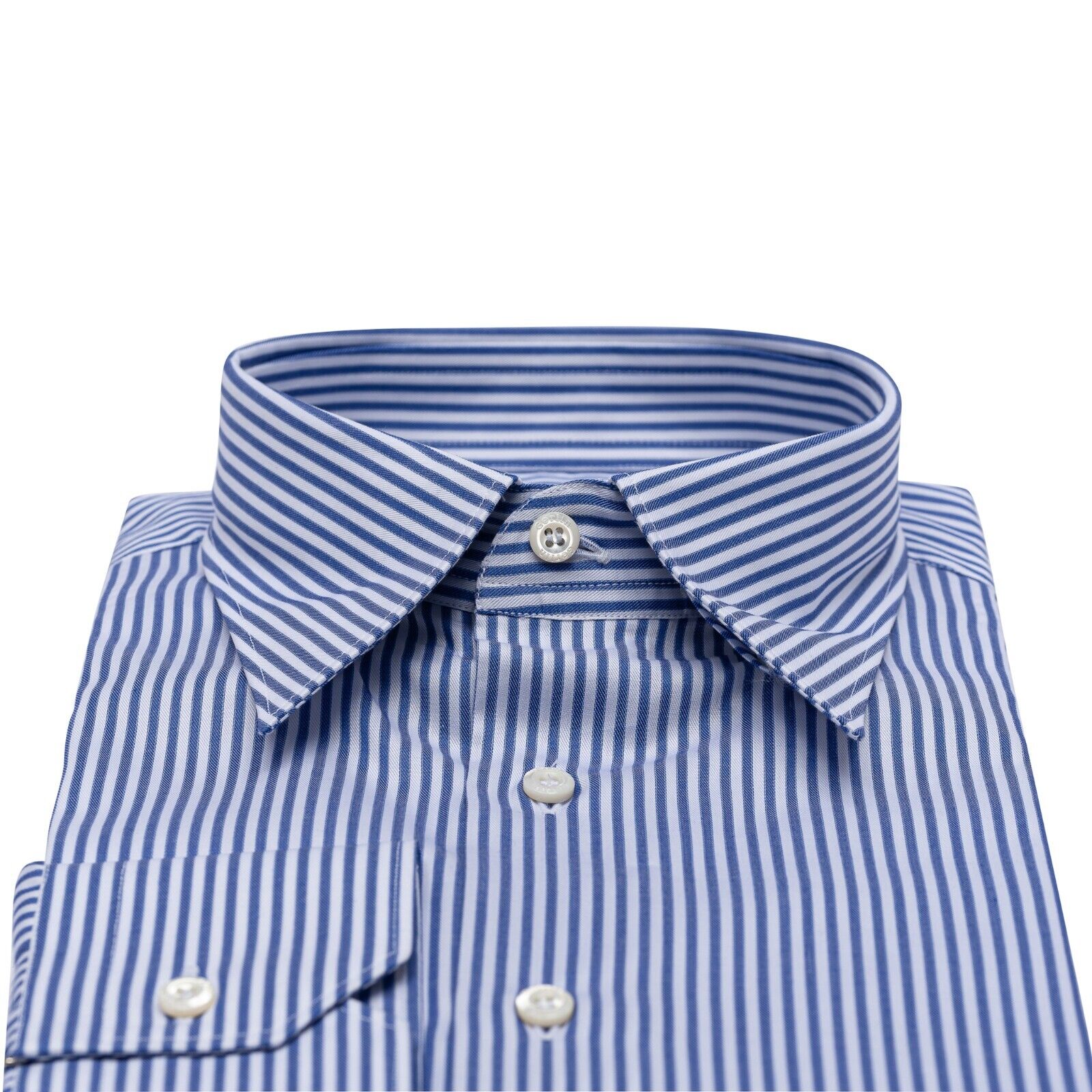 690$ LUXURY GERLIN Shirt Striped Blue Twill Cotton 15.75 - 40 3O ZILLI