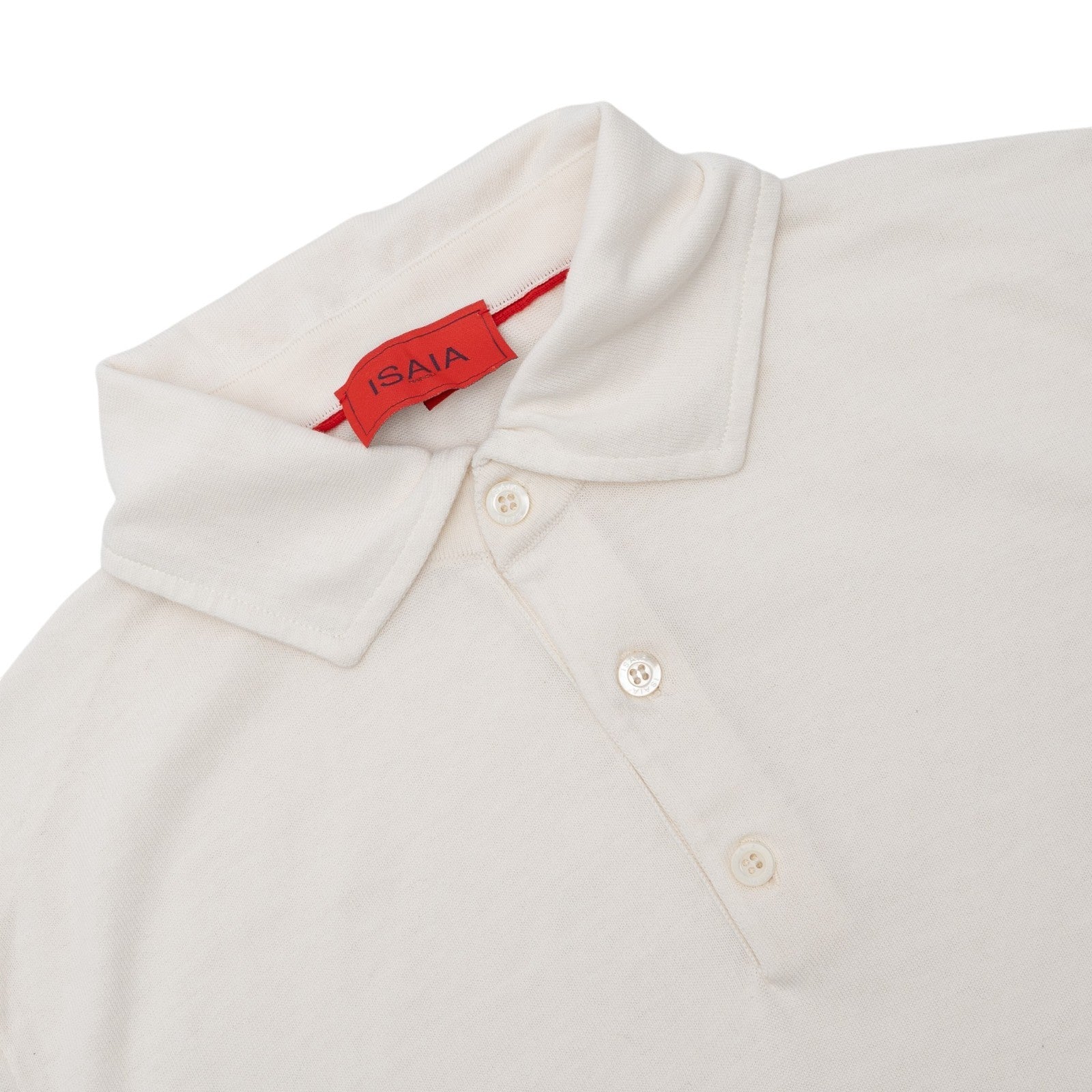 950$ ISAIA NAPOLI White Polo Sweater Short Sleeve Cotton Knit Size M Slim Fit