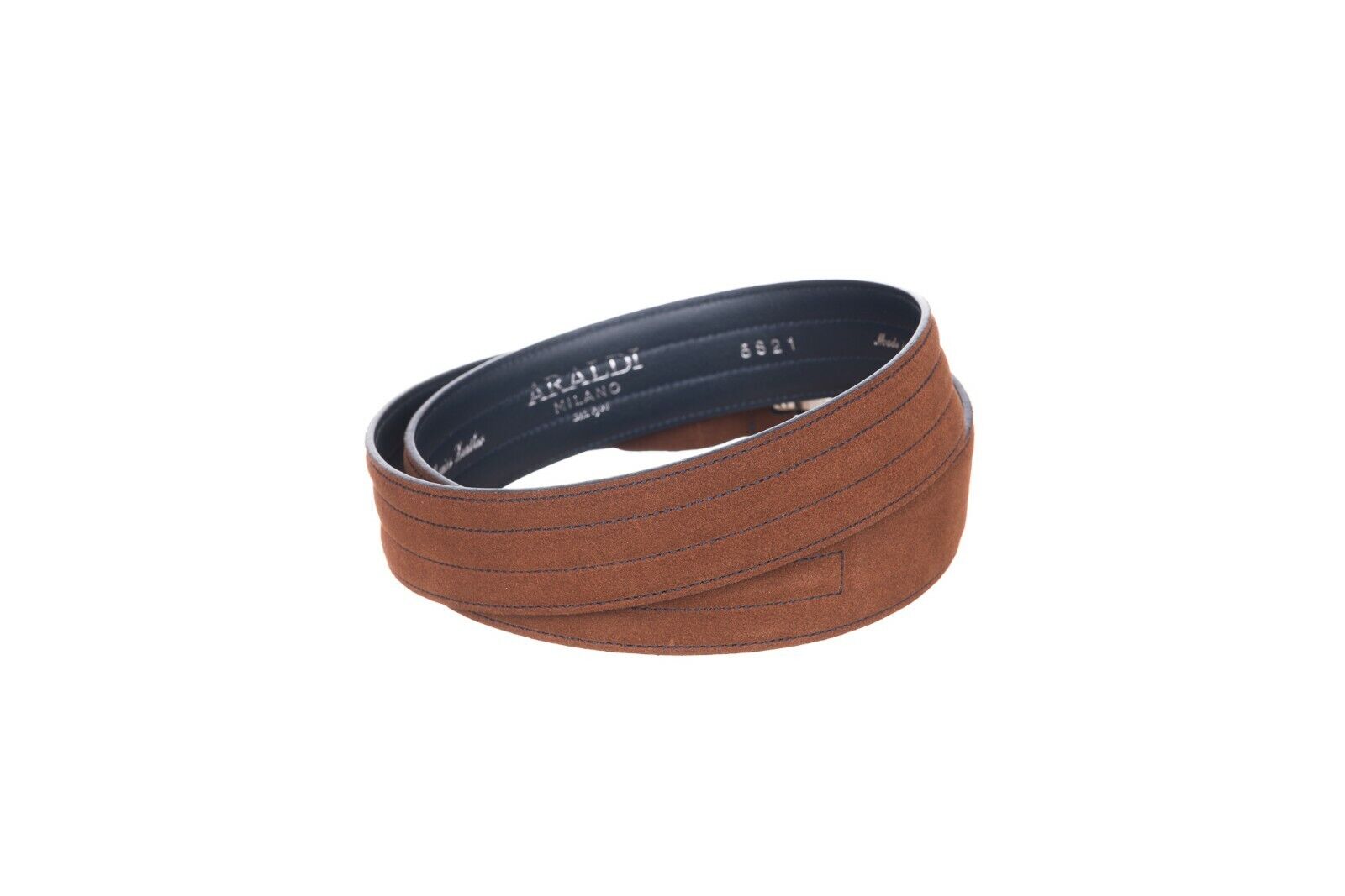 New ARALDI MILANO 1930 Brown Suede Leather Men Belt Handmade in Italy Sz 85 (S)