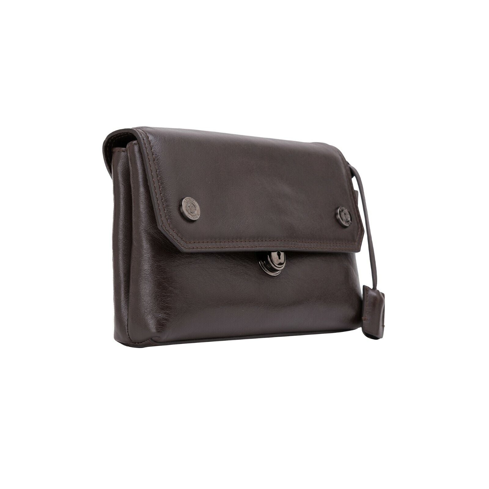 $390 Testoni Bologna Bright Brown Light Calf Hand Clutch Bag Padlock with Keys