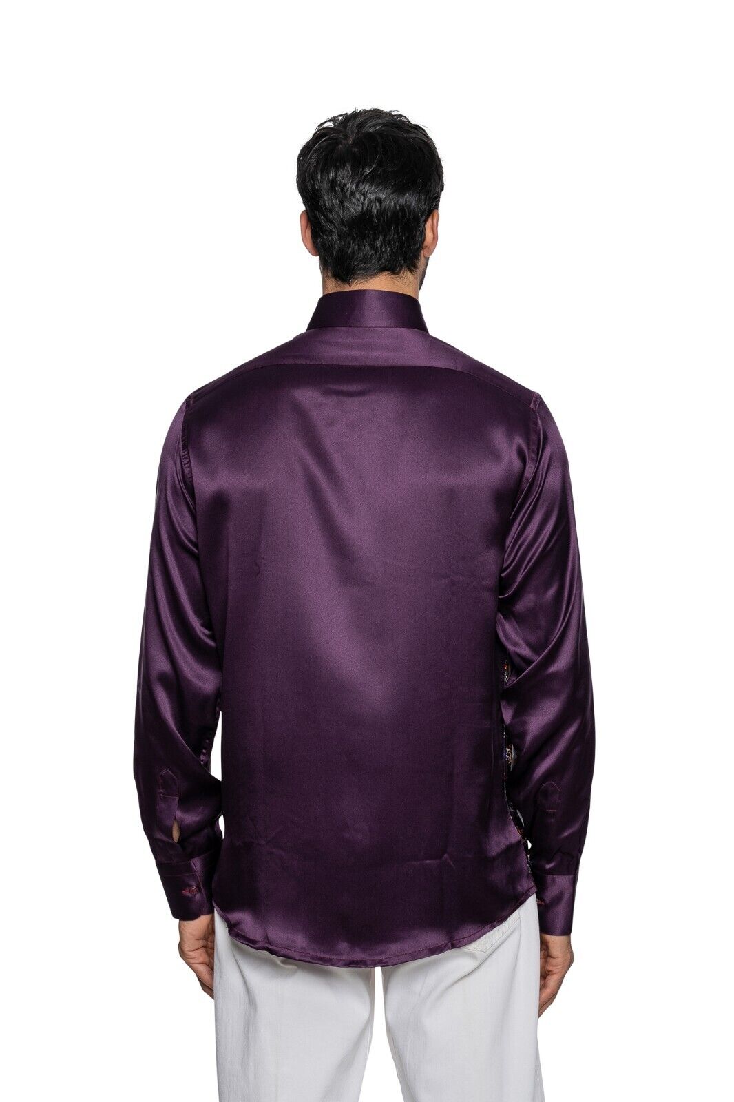 ITALIAN LUXURY 1400$ GERLIN Shirt Purple "POKER PATCH" 100% Silk 16-41 BIJAN