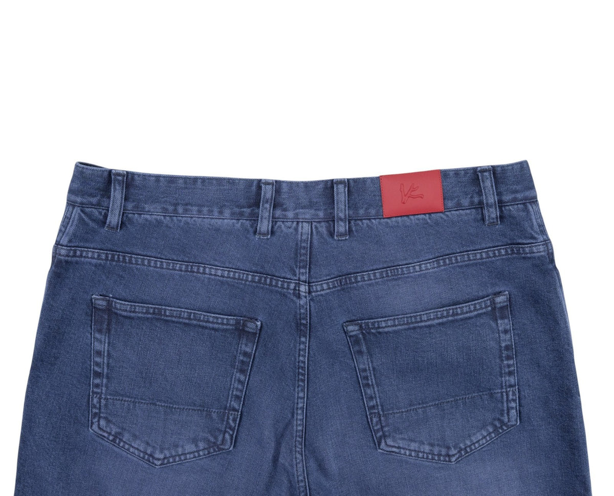 795$ ISAIA NAPOLI "Forcella" Blue Denim Jeans Pant Cotton Wide Fit 32 US /48 EU