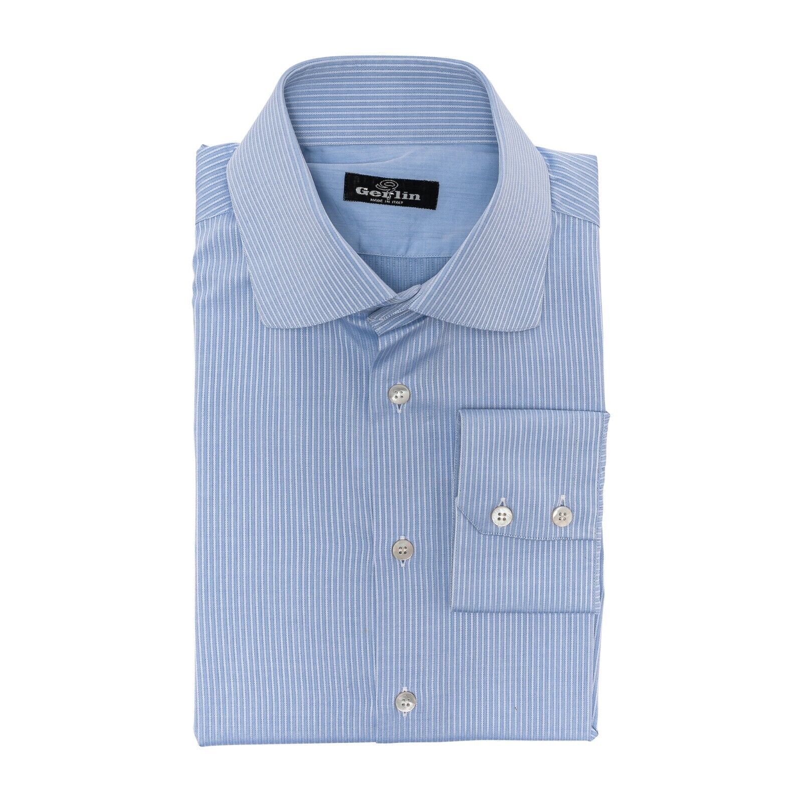 690$ LUXURY GERLIN Shirt Striped Blue ALUMO Cotton 16 - 41 7F BIJAN