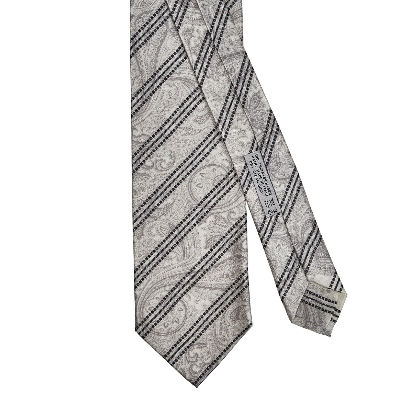 $220 ITALO FERRETTI x GERLIN Tie Silk Striped Grey Handmade in Italy BIJAN BIJAN