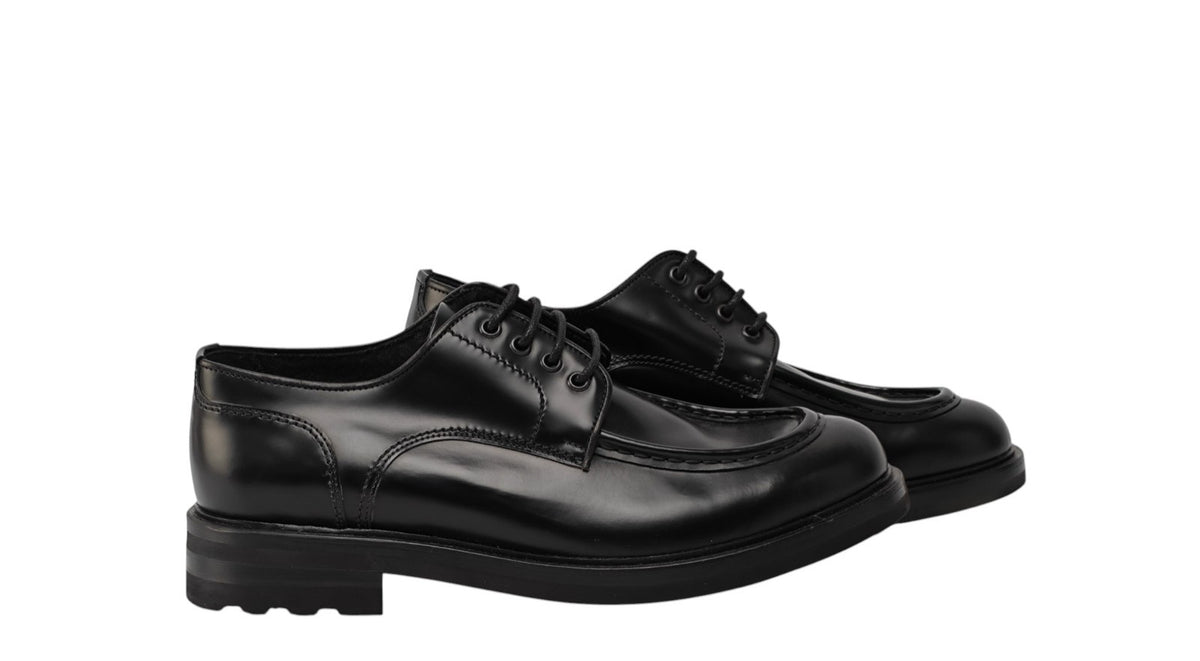 1250$ TESTONI Black Derby Shoes Brush Off Calf + Wool Lining 8 UK / 9 US / 42 IT