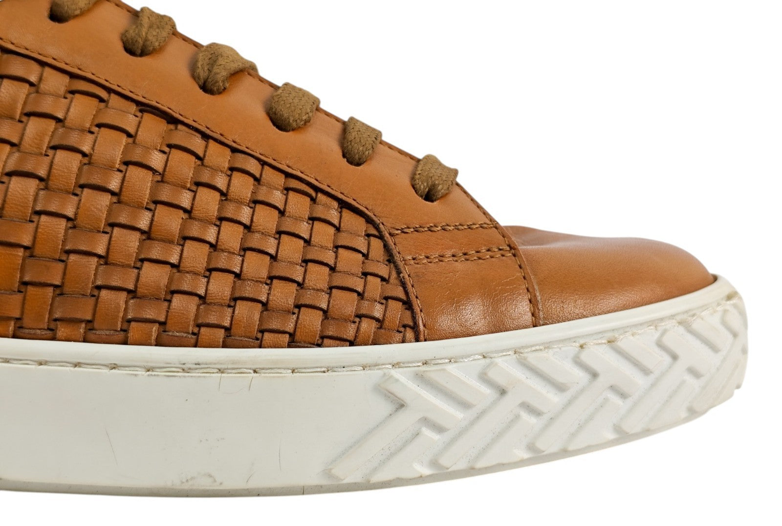 950$ TESTONI "Ravenna" Brown Sneaker Woven Antique Calf 8 UK / 9 US / 42 IT