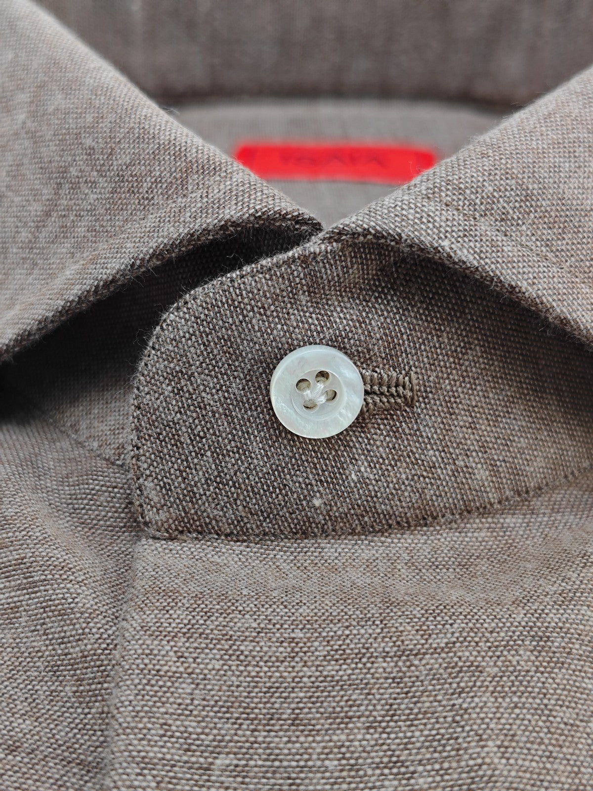 780$ ISAIA "Mix" Dress Shirt Dark Beige Cotton Cashmere Hand - Sewn 16 - 41