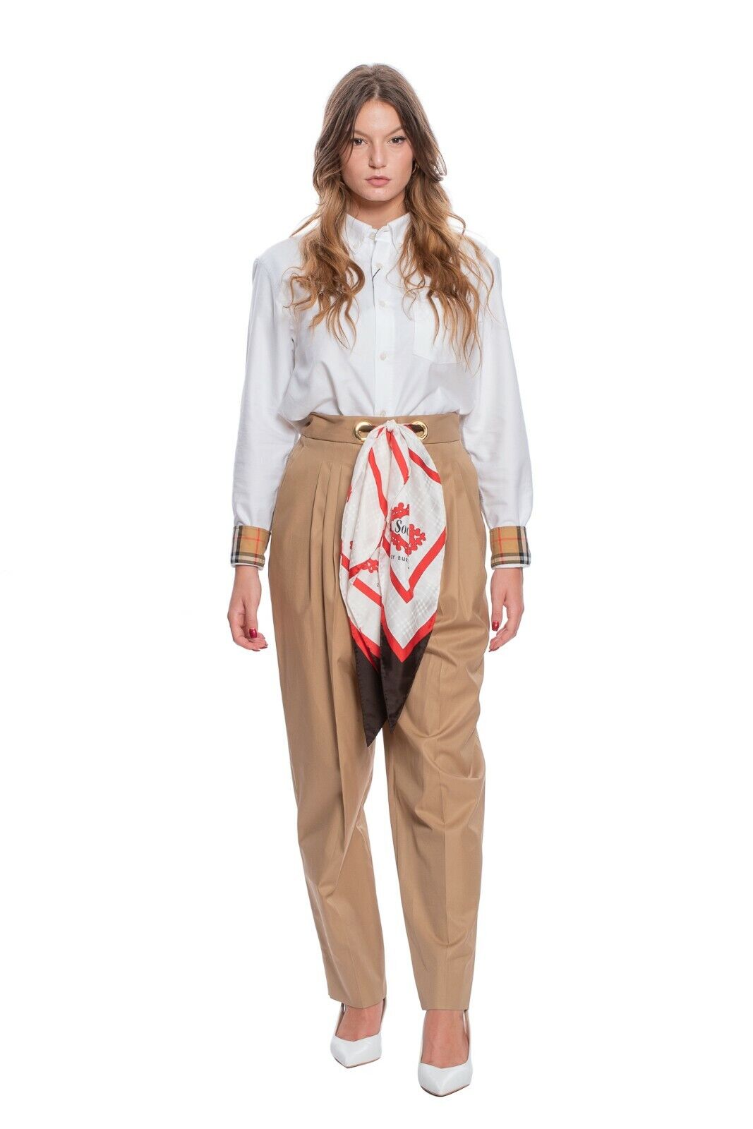 $1290 BURBERRY Tapered Pant Trouser Silk Scarf Belt SOCIETY 6 US / 40 IT / 8 UK