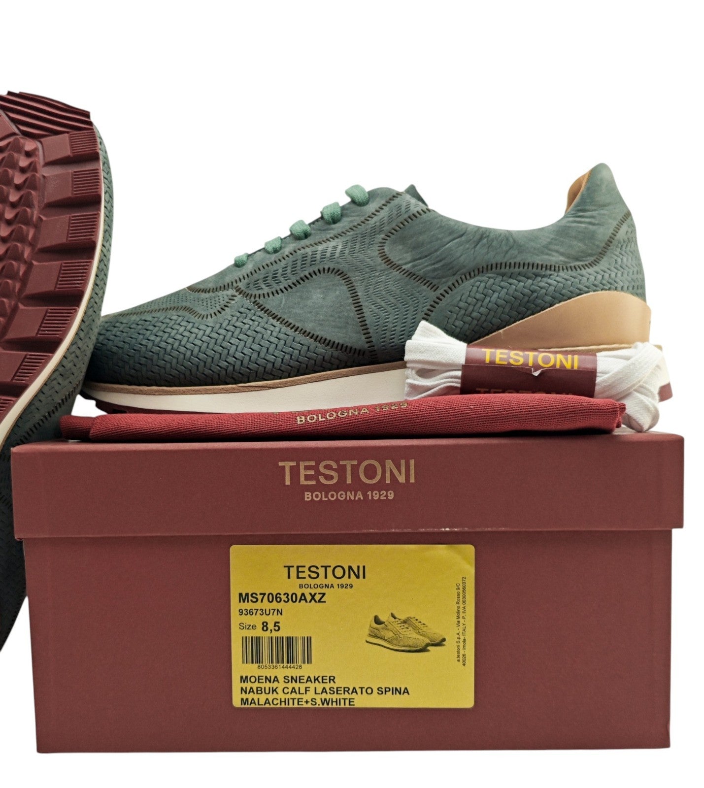 $900 TESTONI BOLOGNA "Moena" PIUMA Sneaker Shoes Nabuk Calf Green Malachite