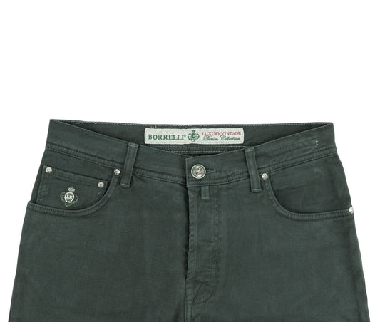415$ LUIGI BORRELLI NAPOLI Forest Green Denim Jeans Pant Cotton 33 US / 49 EU