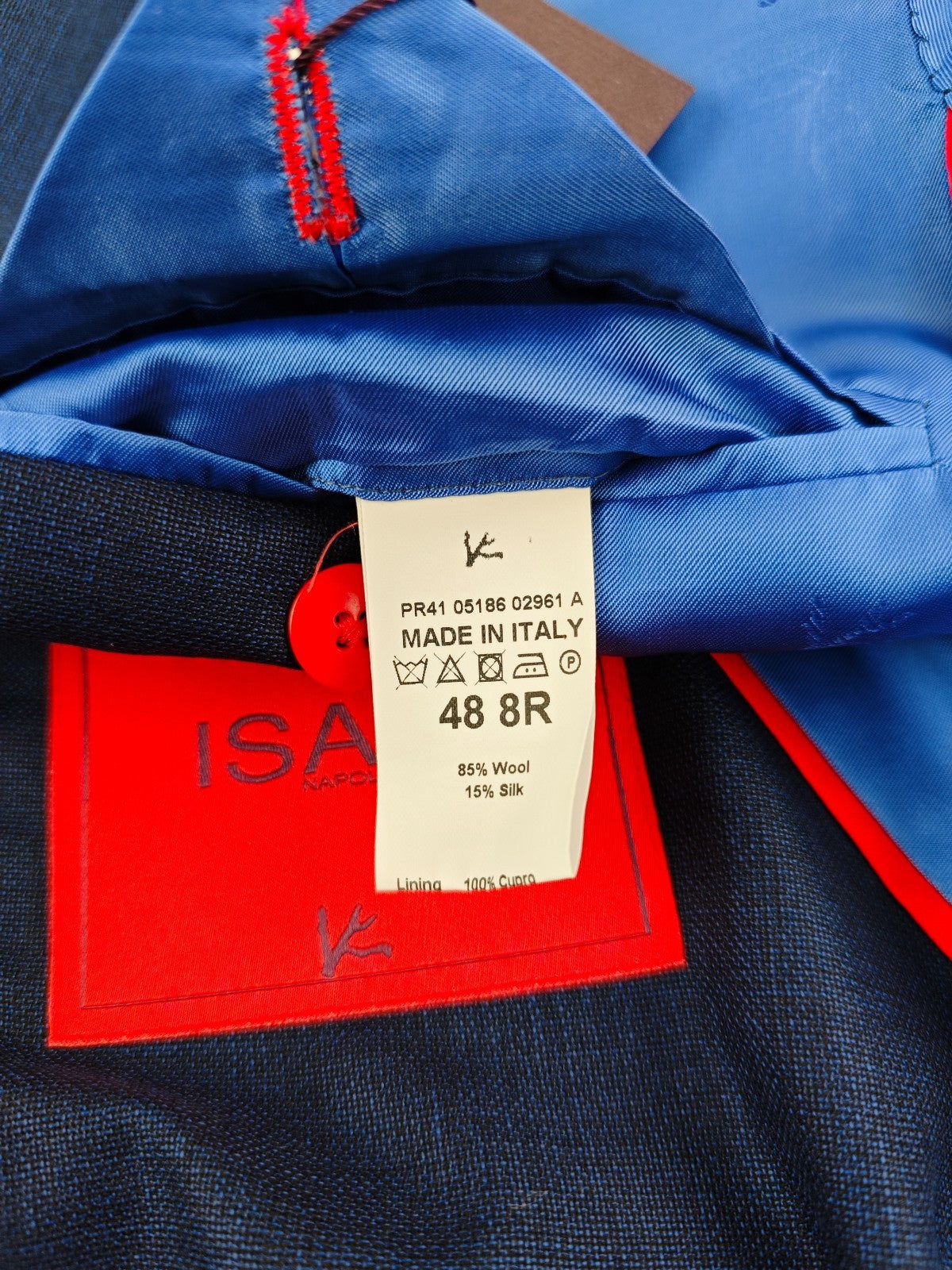 $5800 ISAIA NAPOLI Blue Solid Hand-Sewn Suit Wool / Silk 38 US / 48 EU 8R