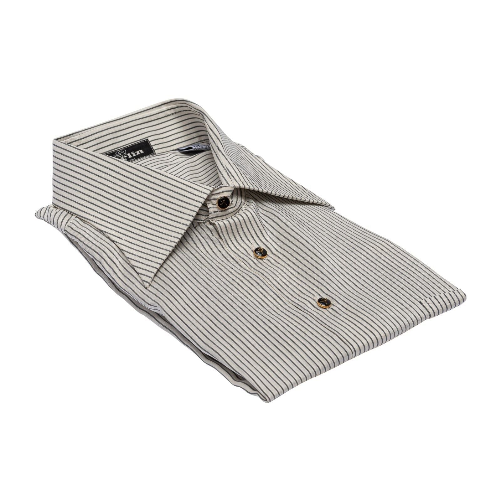 1400$ LUXURY GERLIN Shirt Striped Gray 100% Silk 3F BIJAN