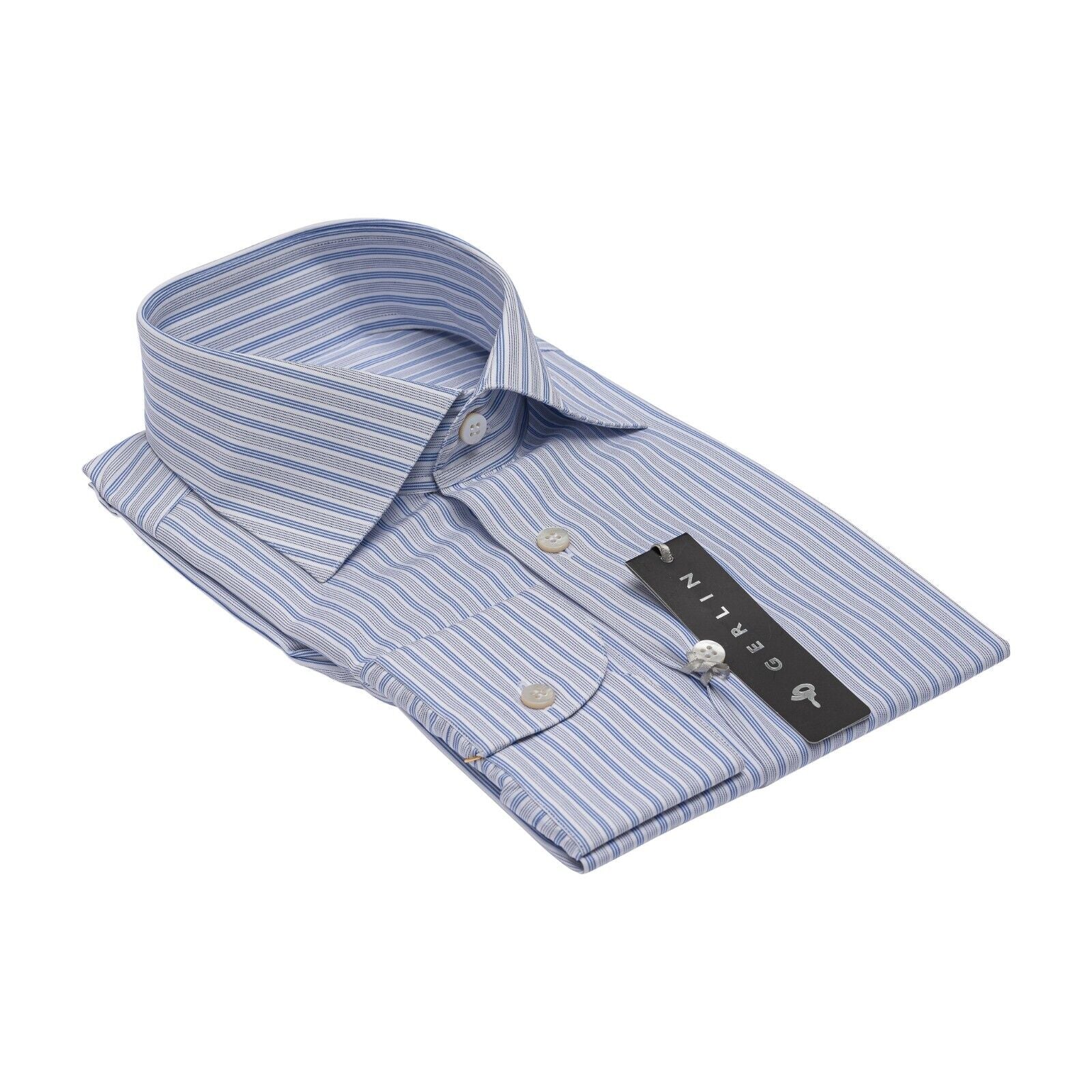 690$ LUXURY GERLIN Shirt striped White - Blue Cotton 16 - 41 2AS ZILLI