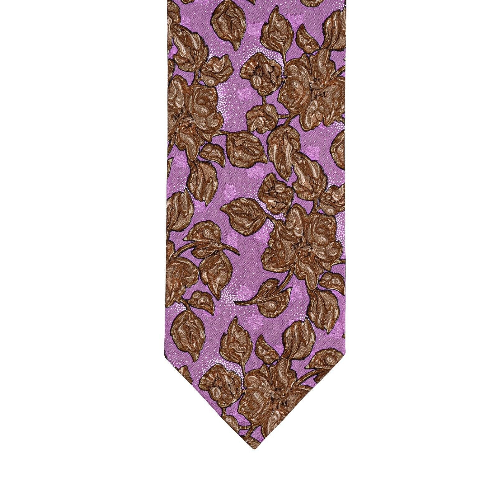 $290 ITALO FERRETTI Tie Floral Lilac 100% Silk Handmade in Italy