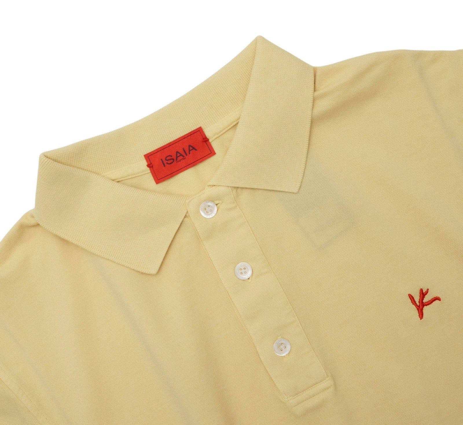 575$ ISAIA NAPOLI Garment Dyed Cotton Piquet Short Sleeve Polo Yellow