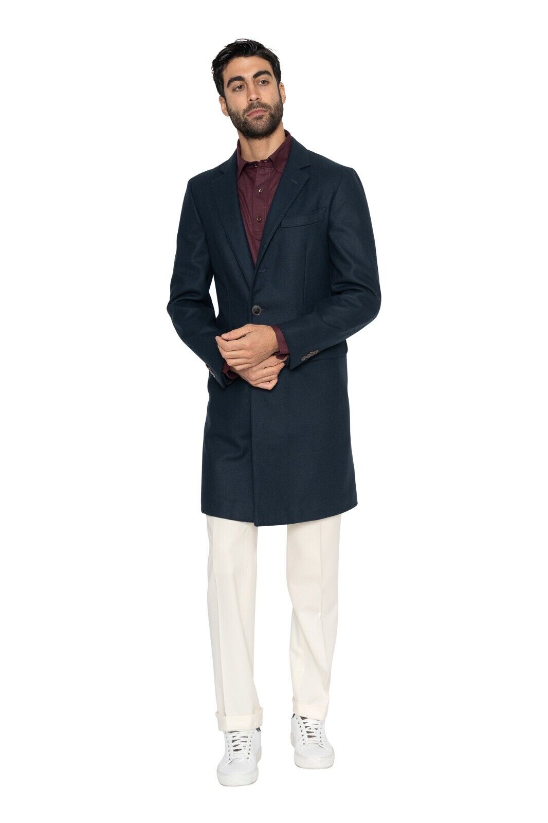 $1400 EIDOS by ISAIA NAPOLI Blue Navy Overcoat Coat Wool / Cashmere 38 US  48 EU