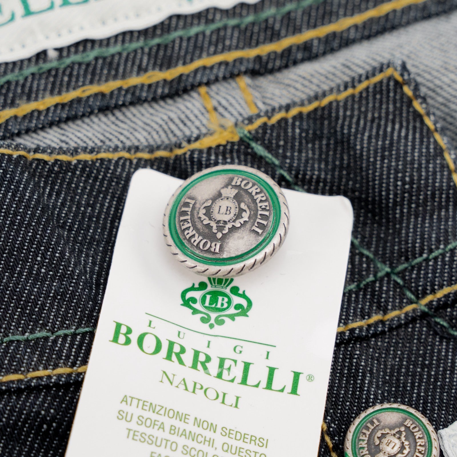 415$ LUIGI BORRELLI NAPOLI Blue Denim Jeans Pant Raw Cotton 37 US / 53 EU
