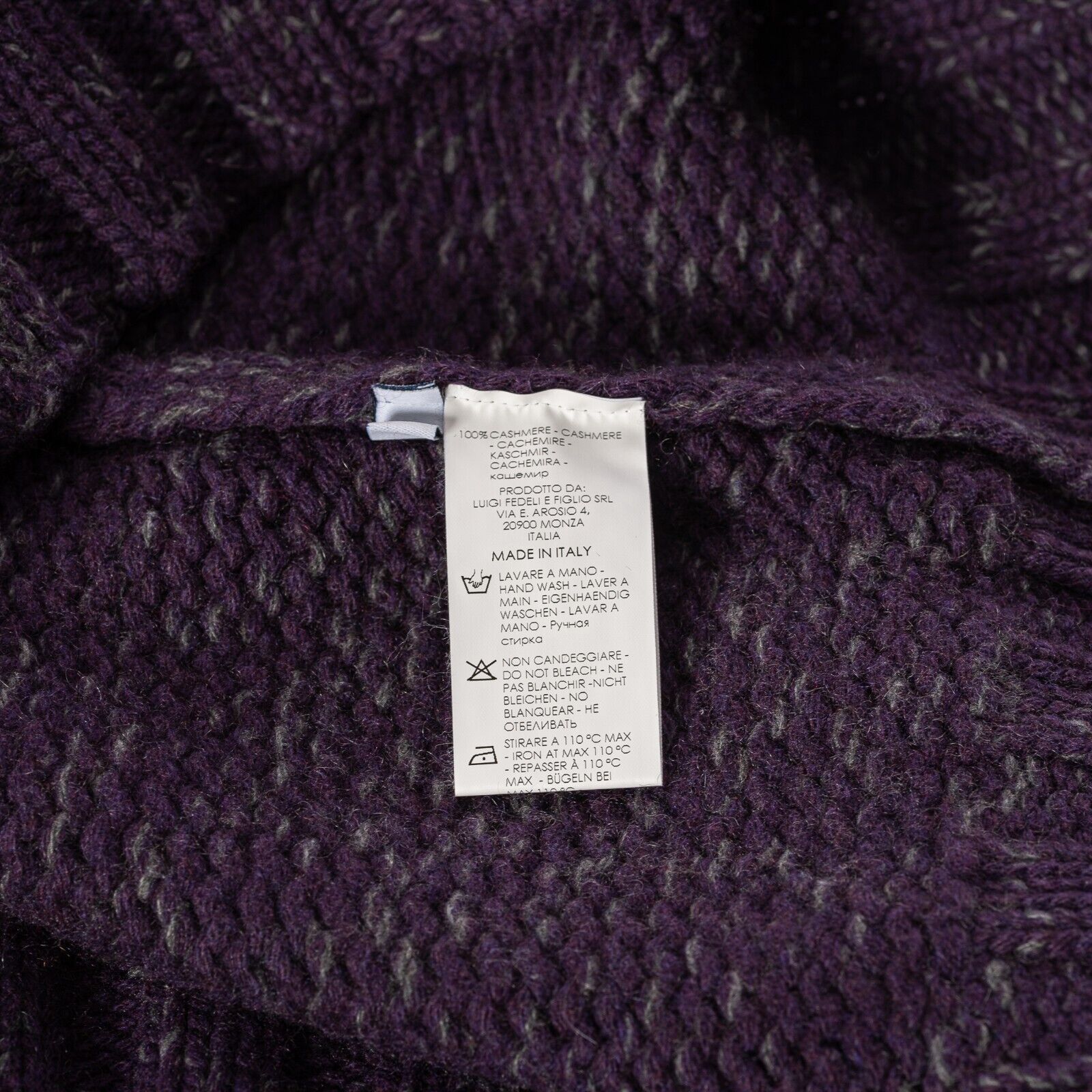 $1500 FEDELI CASHMERE Purple Sweater Thick Mouline Ribbed 100% Cashmere Mockneck