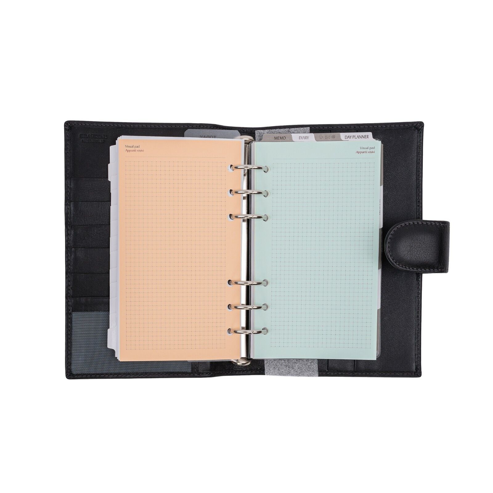 400 UMBERTO BILANCIONI Black Leather Diaries Notes Organizer Planner Ring Binder